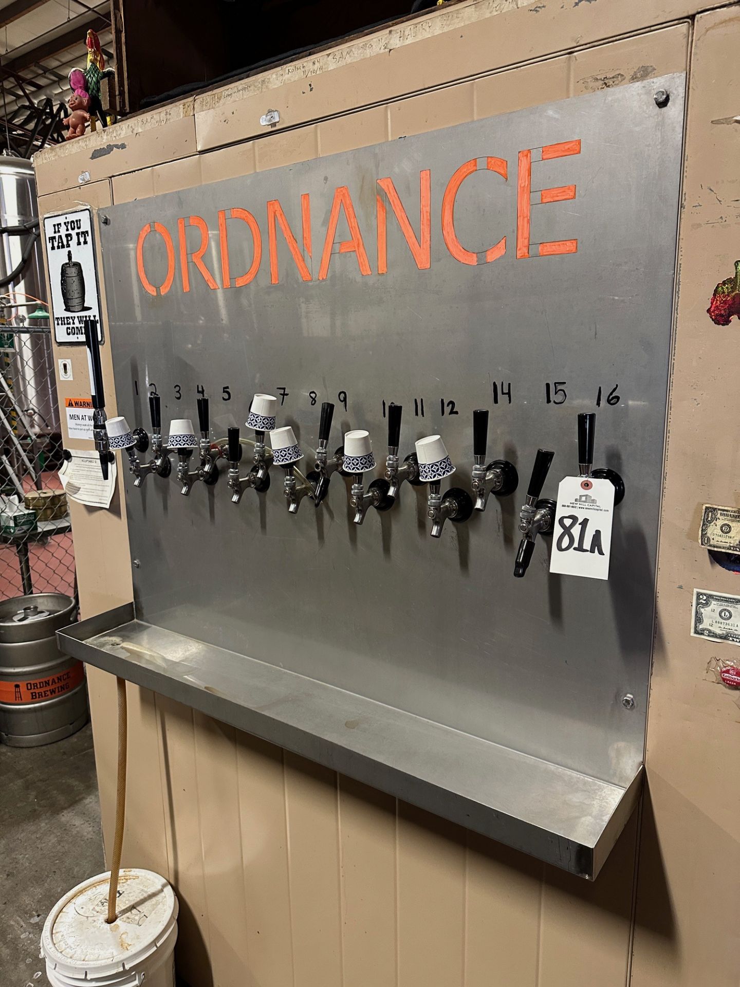 Stainless Steel Wall Mounted 15-Handled Draft Tower with Drain Pan, Regulators and | Rig Fee $350