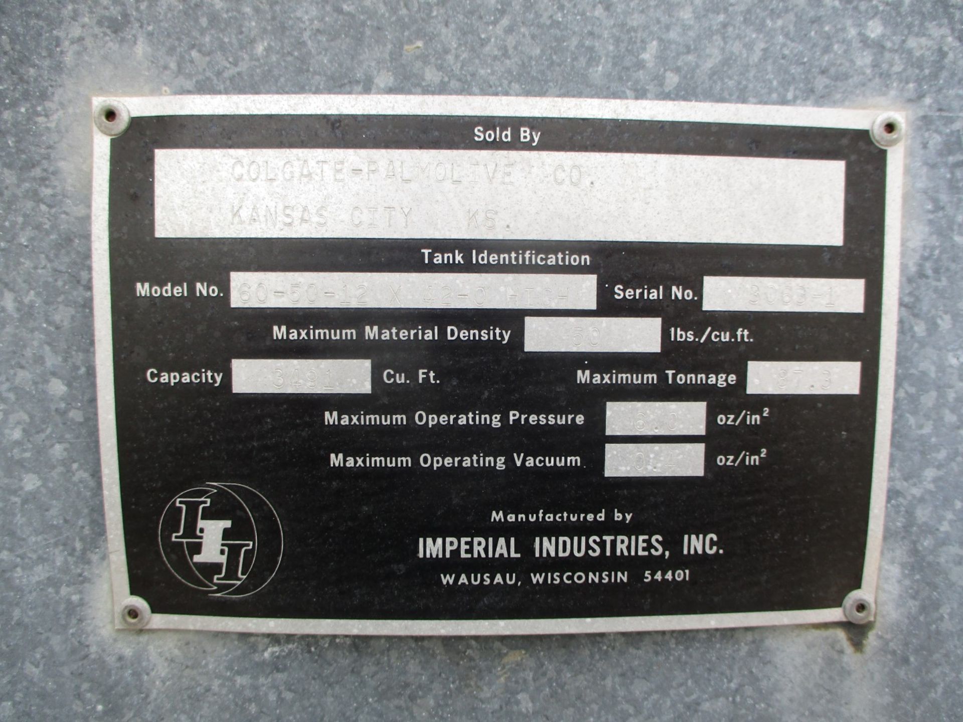 3491 Cu Ft Imperial Industries Powder Silo, Model 60-50-12X42-0 High, Approximately | Rig Fee $5000 - Image 2 of 4