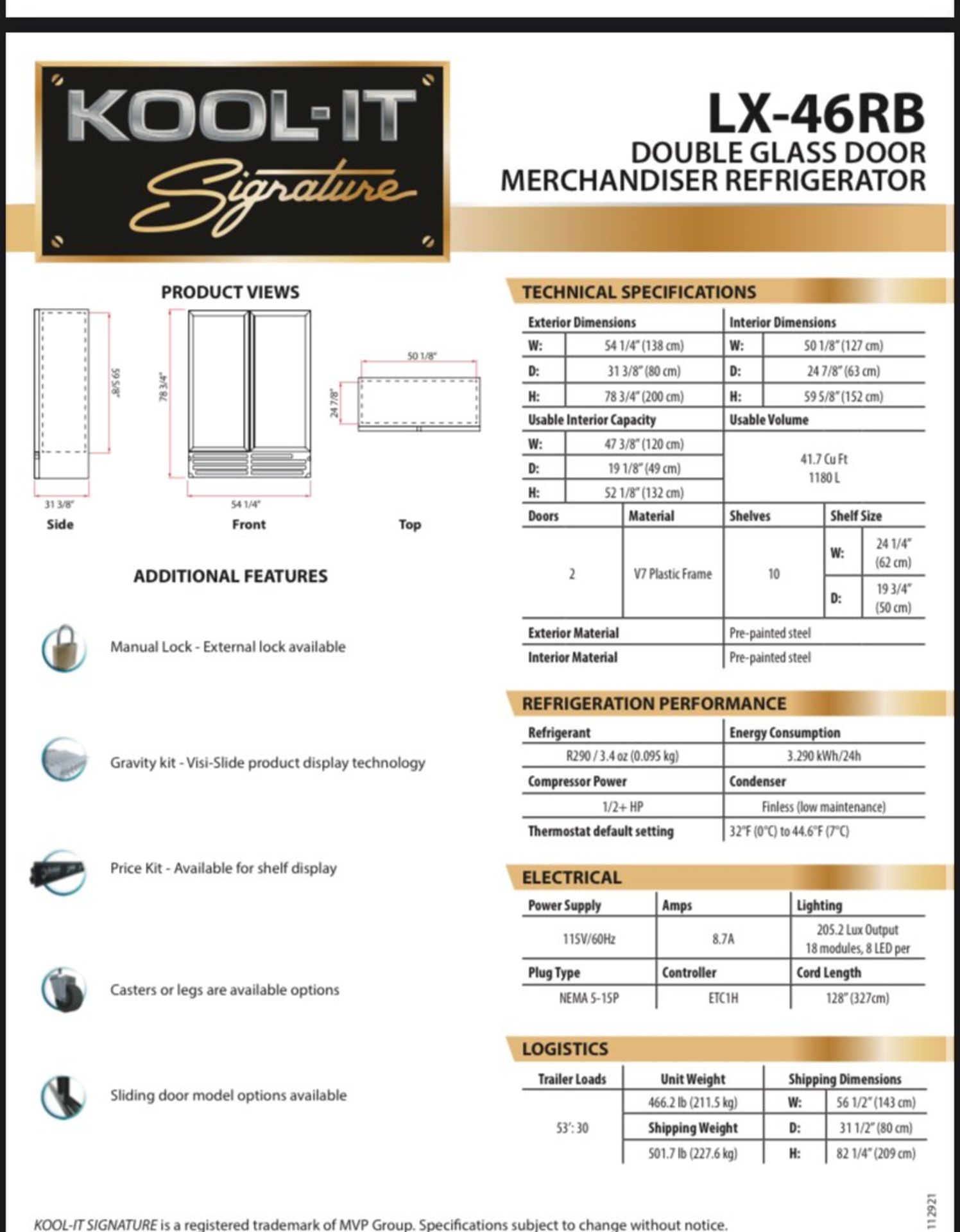 (BRAND NEW IN BOX) KOOL IT MVP SIGNATURE MODEL LX-46RB DOUBLE GLASS DOOR MERCHANDISER REFRIGERATOR - Bild 2 aus 5