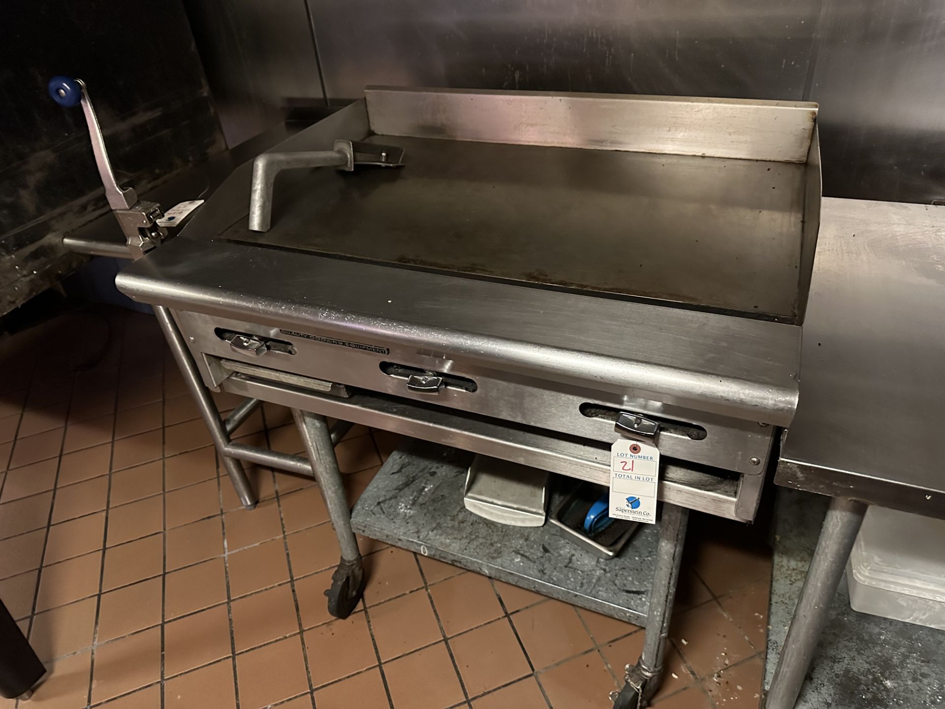 American Range Gas 3 Burner Flat Top Griddle, 36" w/SS Top 3' Portable Stand'