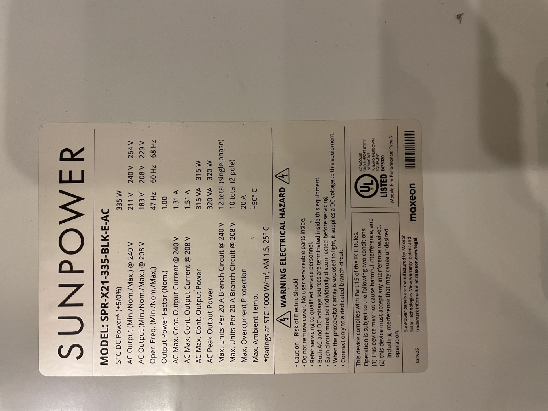 (22) Sunpower #SPR-X21-335-BLK-E-AC 335w w/ Sunpower IQ7XS Optimizers - Image 4 of 4