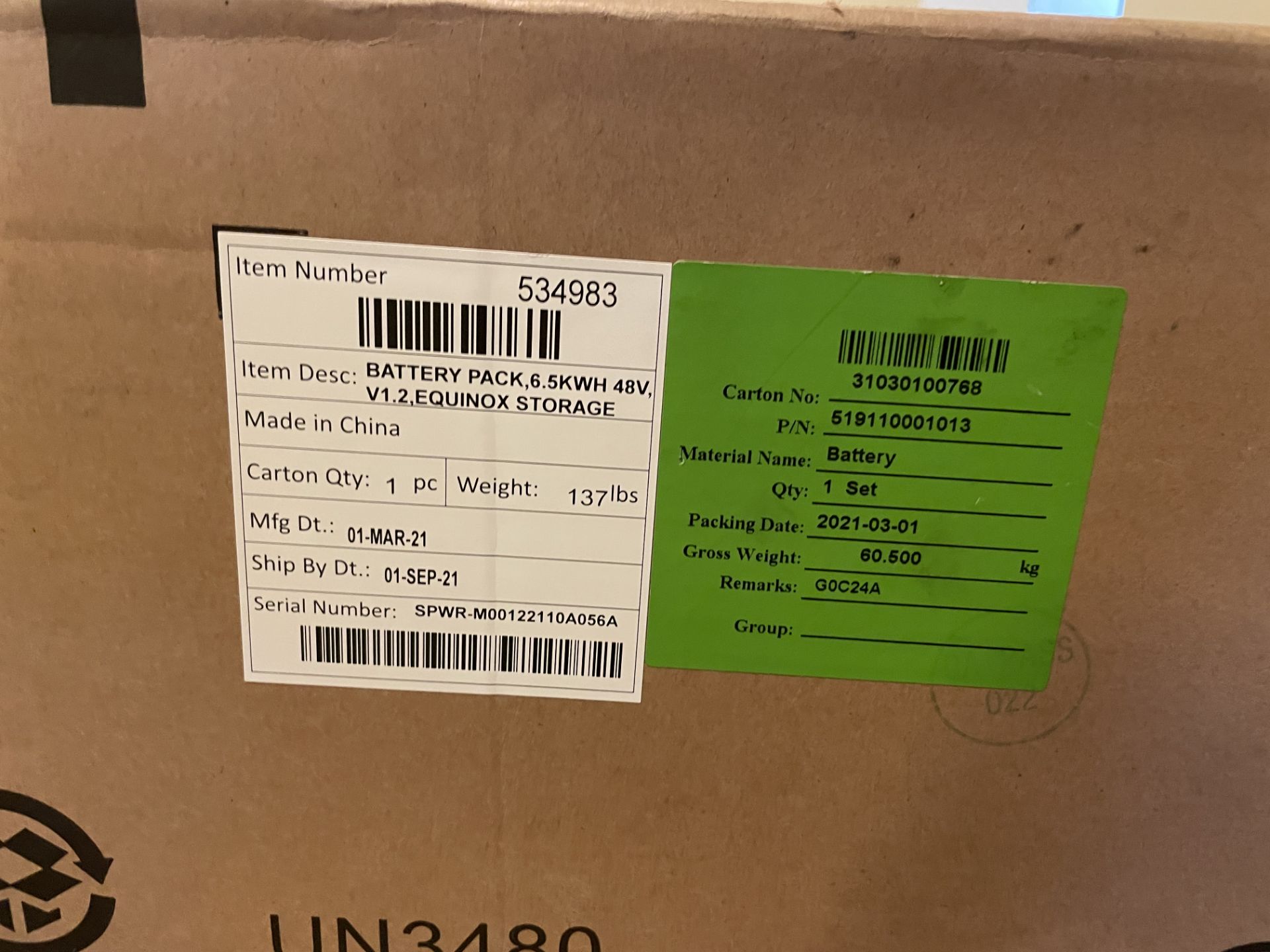 NIB Sunpower Battery Pack 6.5KWH 48V #534986 ( Open Box ) - Image 3 of 3