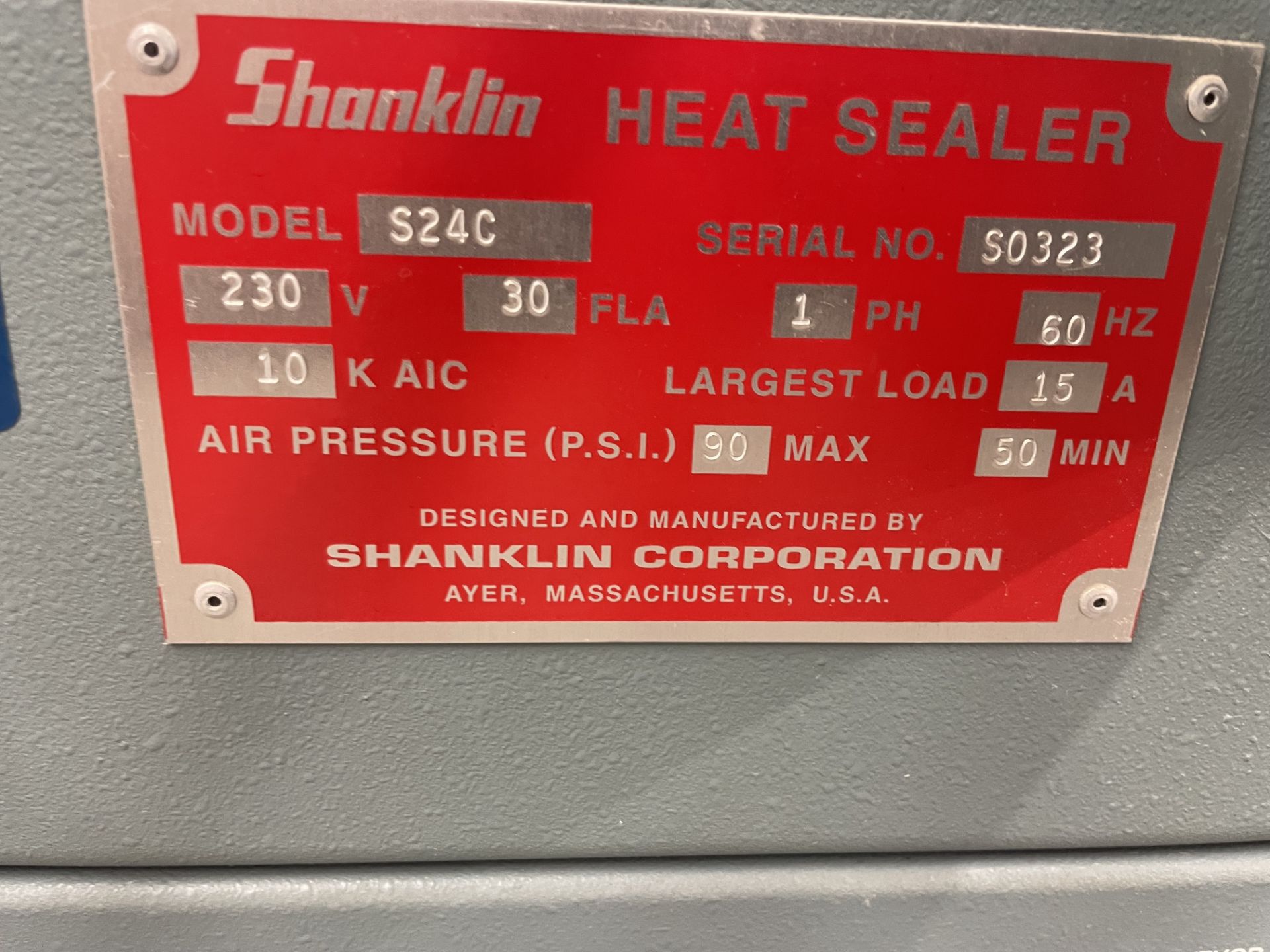 Shanklin #S24C Heat Sealer Conveyer, Single Phase, SN: S0324 - Image 2 of 4