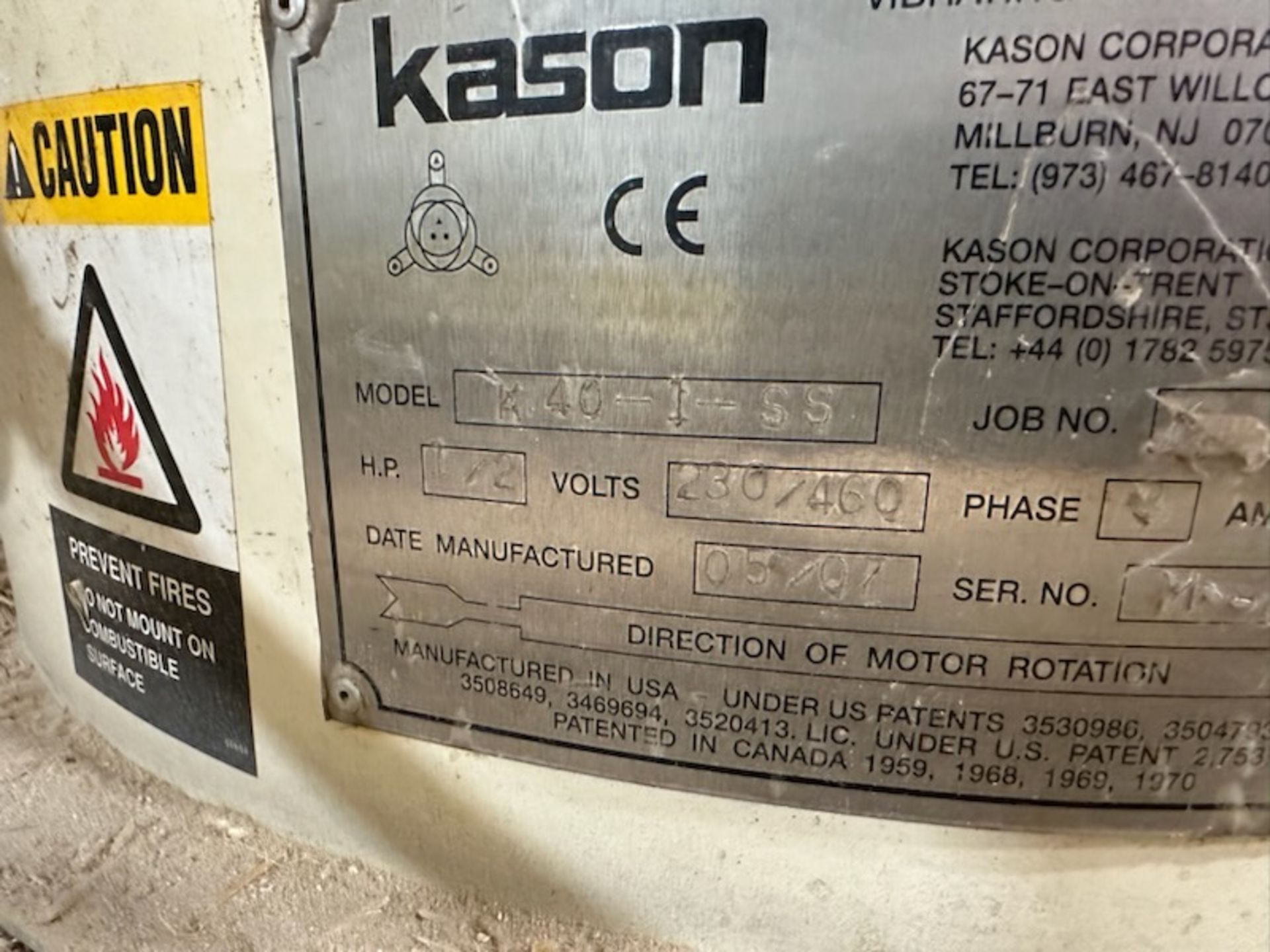 Kason #K40-1-SS Vibratory Screener w/Base, 1/2HP, 230V (SEE TAG), 39" DIA (37 3/4" Inside), 30"H - Image 7 of 7