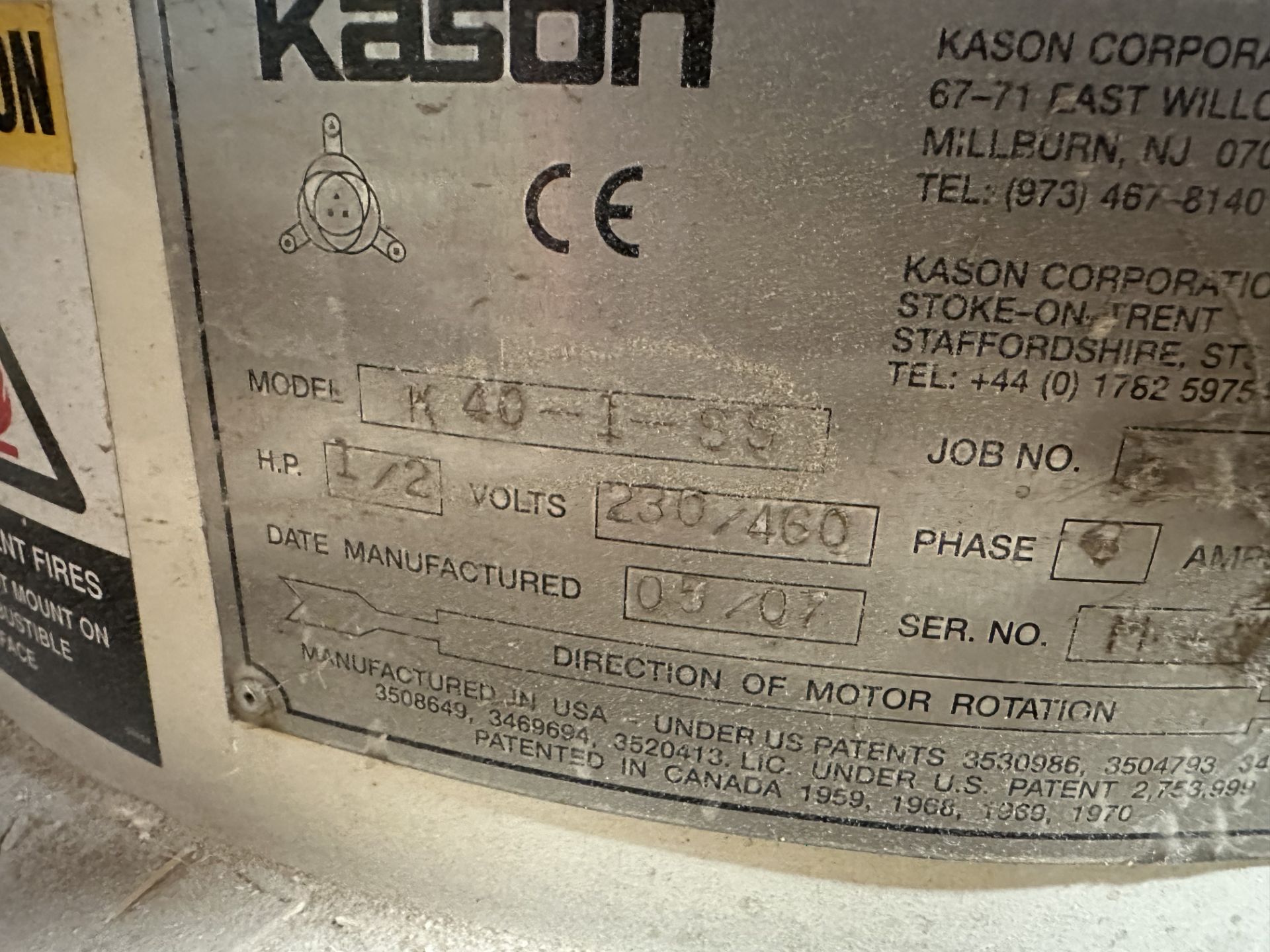 Kason #K40-1-SS Vibratory Screener w/Base, 1/2HP, 230V (SEE TAG), 39" DIA (37 3/4" Inside), 30"H - Image 5 of 7