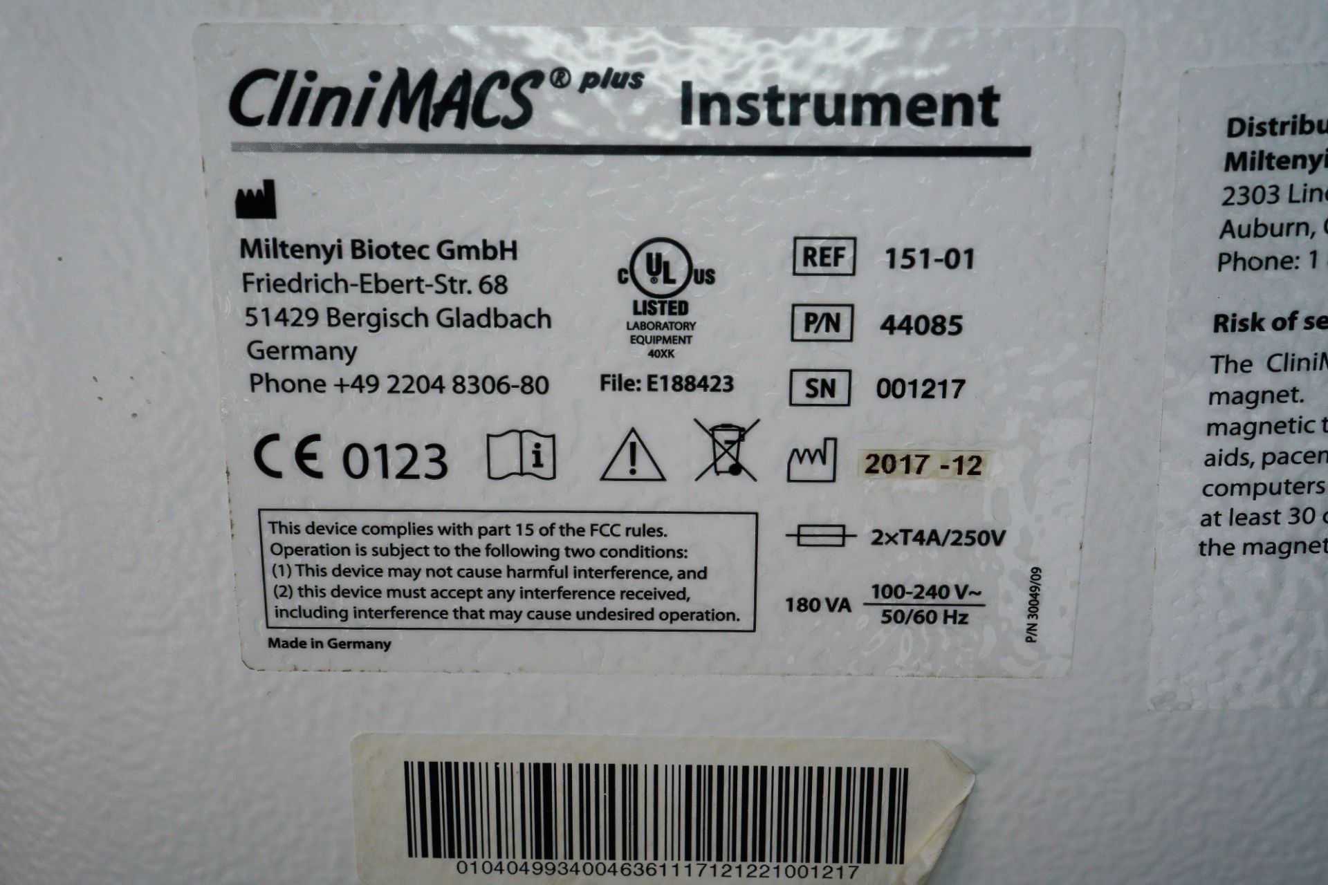 Miltenyi Biotec CliniMACS Plus, Automated Cell Separation Clinical-Scale, CD34 w/ Power Cord DVD - Image 6 of 7