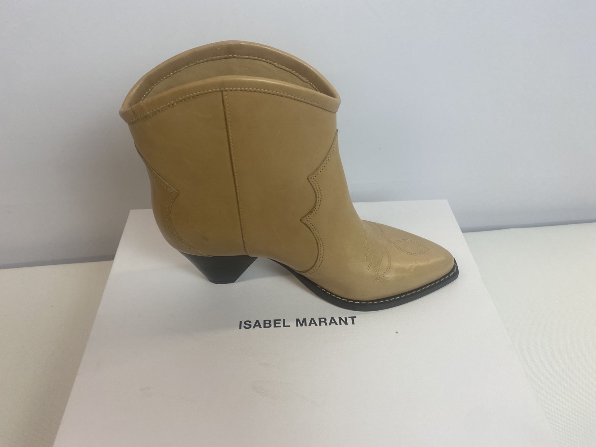Isabel Marant Bootie Darizo Western Ankle FEMININE SANTIA, Size: 37, Color: BEIGE, Retail Price: $