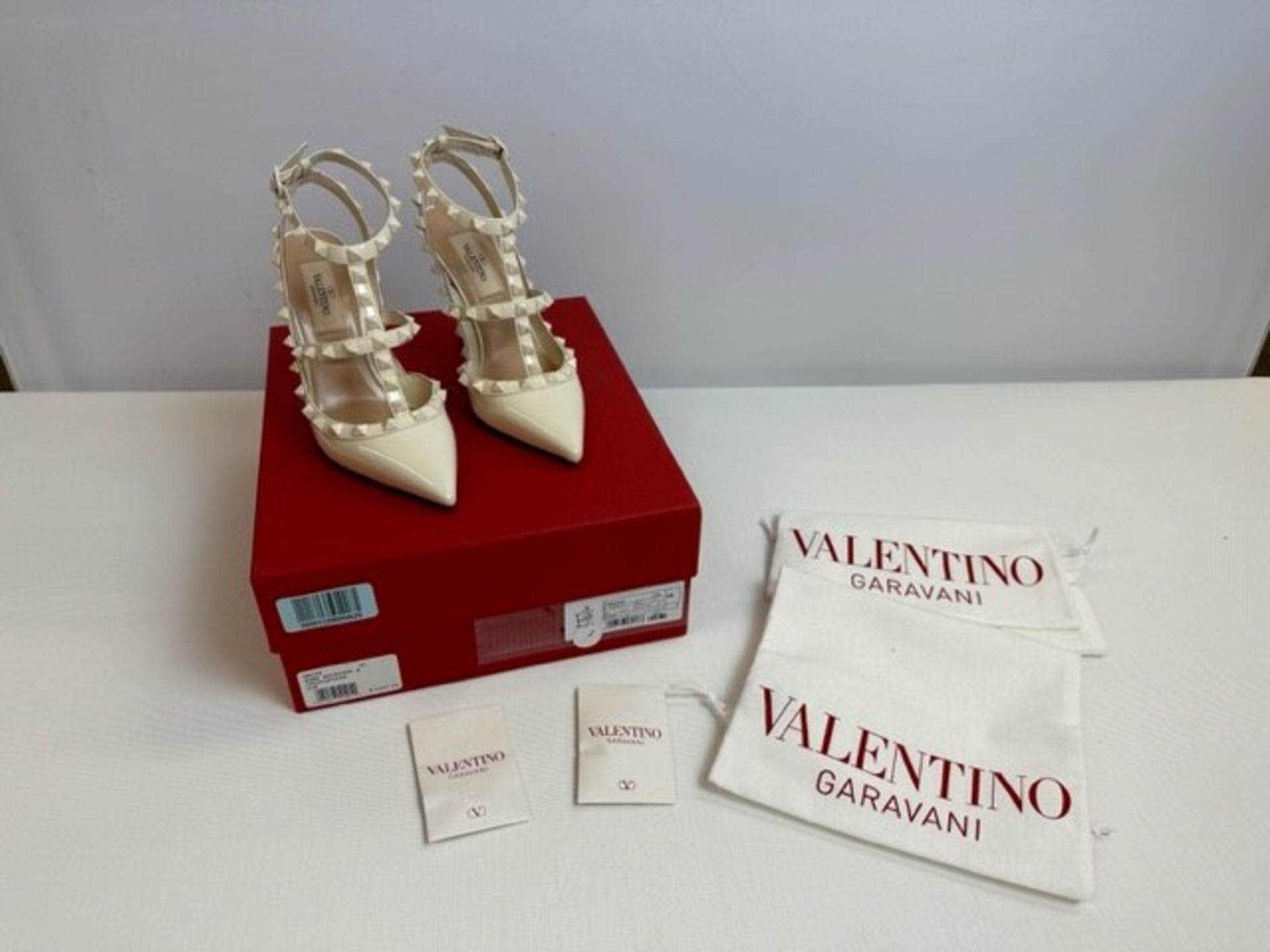 Valentino Garavani Pump Rockstud Ankle Pump Heel Size: 35, Color: White, Retail Price: $1100