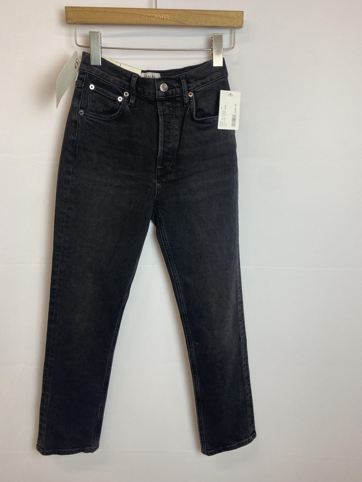 Agolde Riley Black Straight Leg Black Denim Jean, Size 24, Original Retail Price: $188