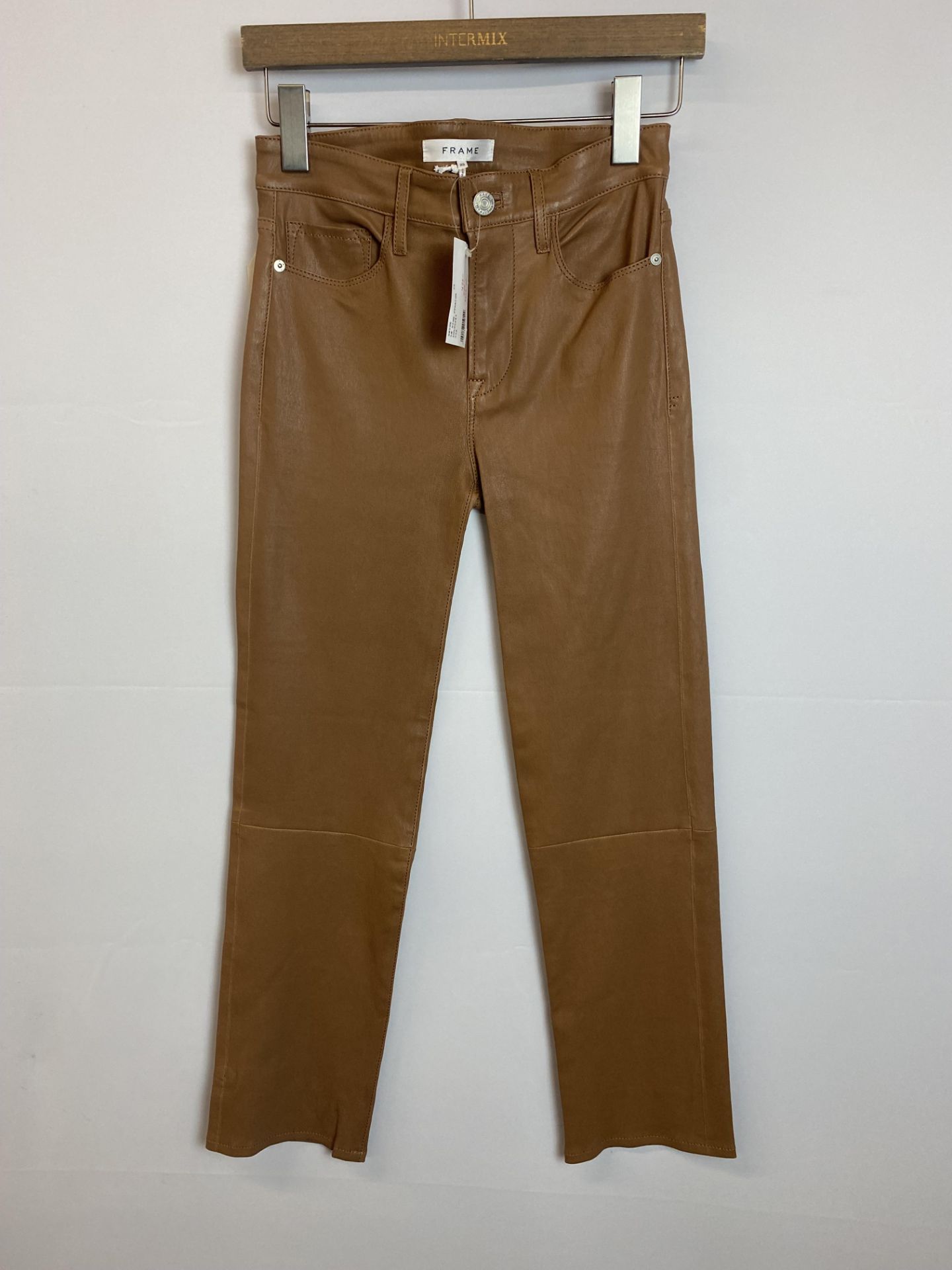 Frame Beige High Rise Straight Coated Fabric Pant, Size 25, Original Retail Price: 998