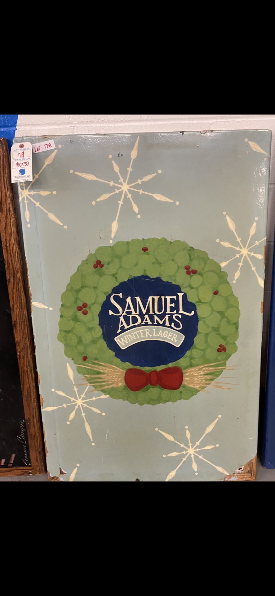 Hand Painted Wood Top Table W/ Base Sam Adams Winter lager 48"x 30"