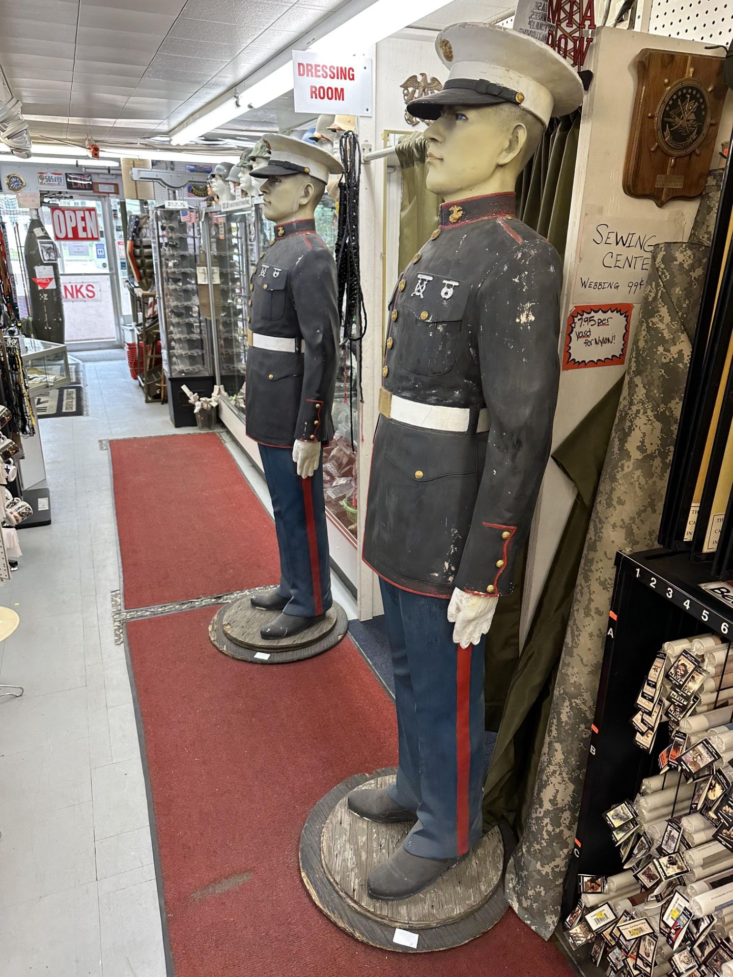 Pair US Marine Corp. Standees Hand Painted Fair as Found Condition, 77" Tall Resin