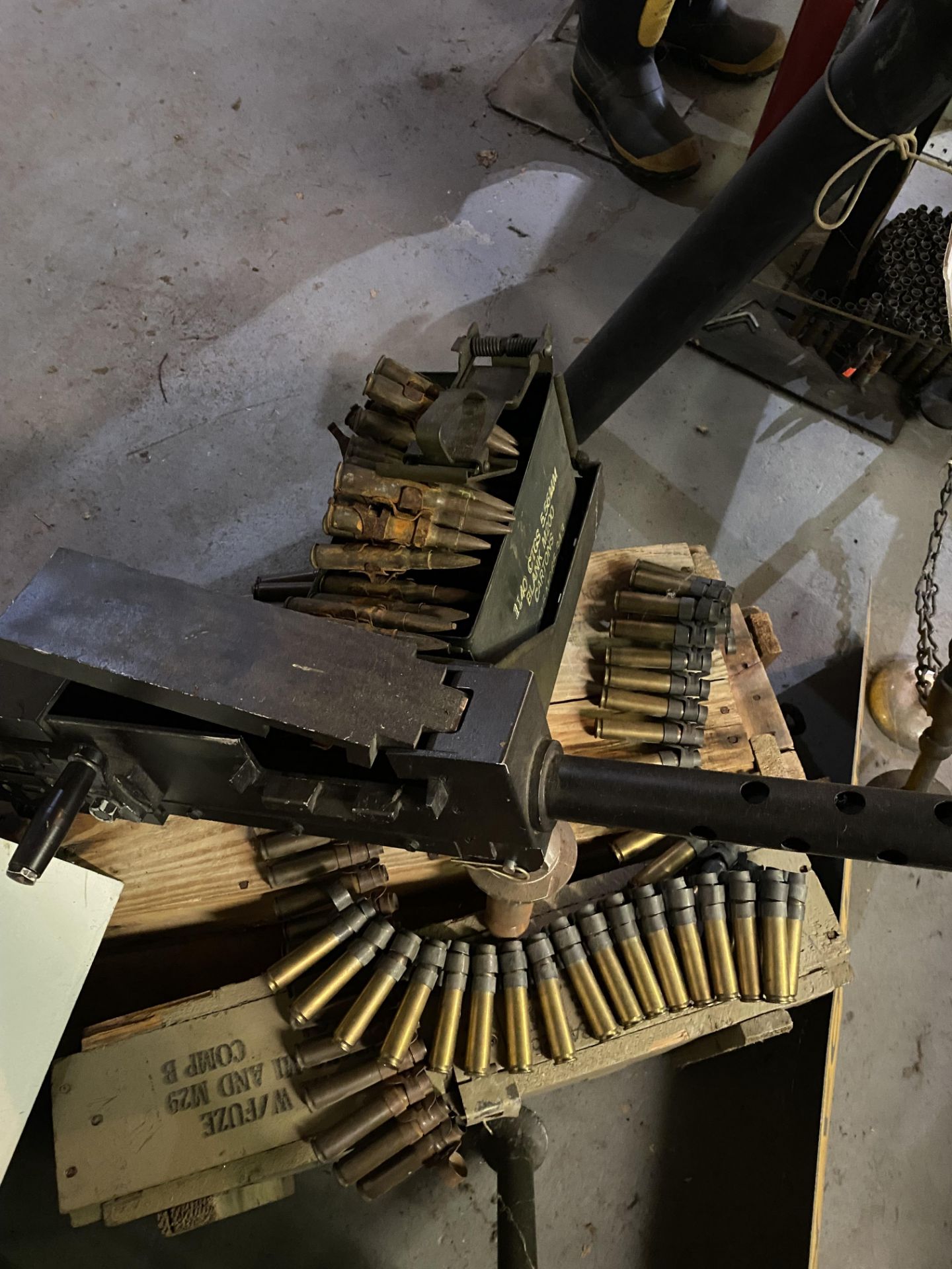 US Military 50 Caliber Display Inert, 58" w/ Ammo Case and Empty Shells and Crates - Image 3 of 3