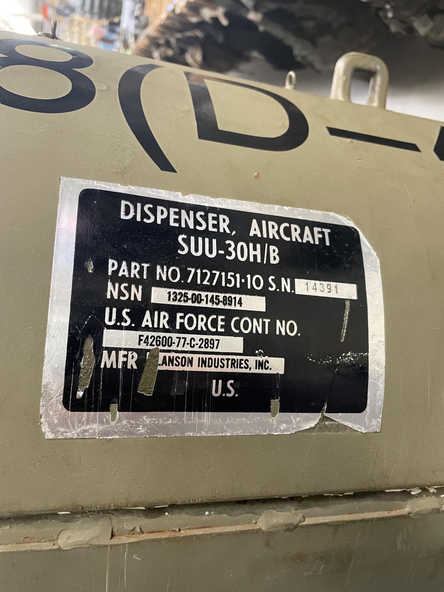 (2) Dispenser Aircraft CBU-58 (D-4)/B, #SUU-30H/B, Aircraft Bomb, Part #: 7127151-10, S/N: 14391, - Image 4 of 7