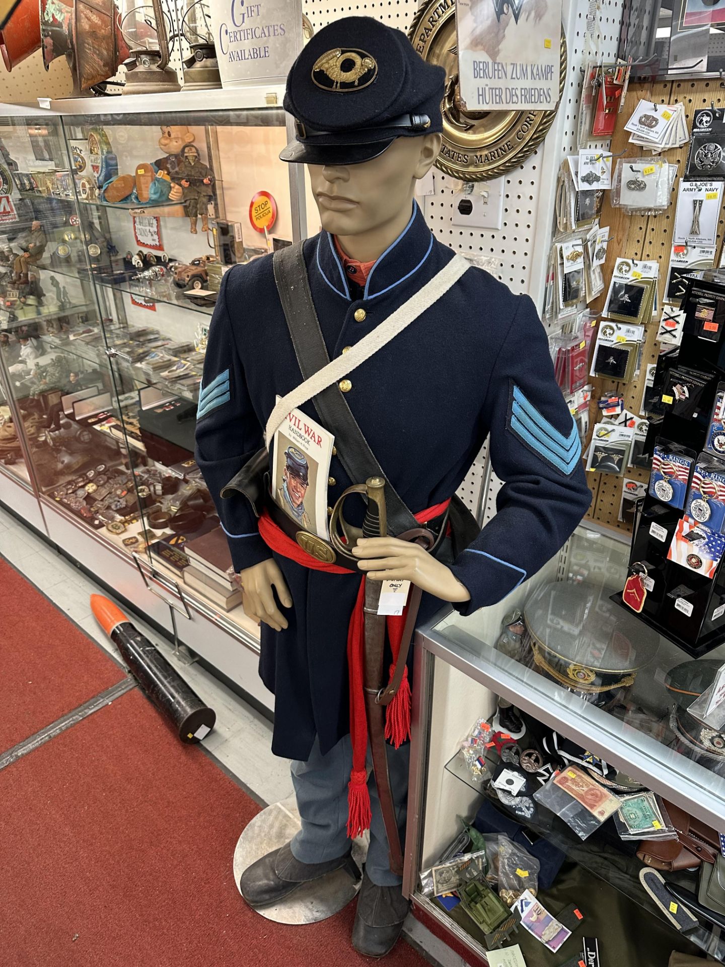 Civil War Reproduction Union Uniform w/ Access Belt, Buckle, Sword, Holster, and Mannequin, 74"