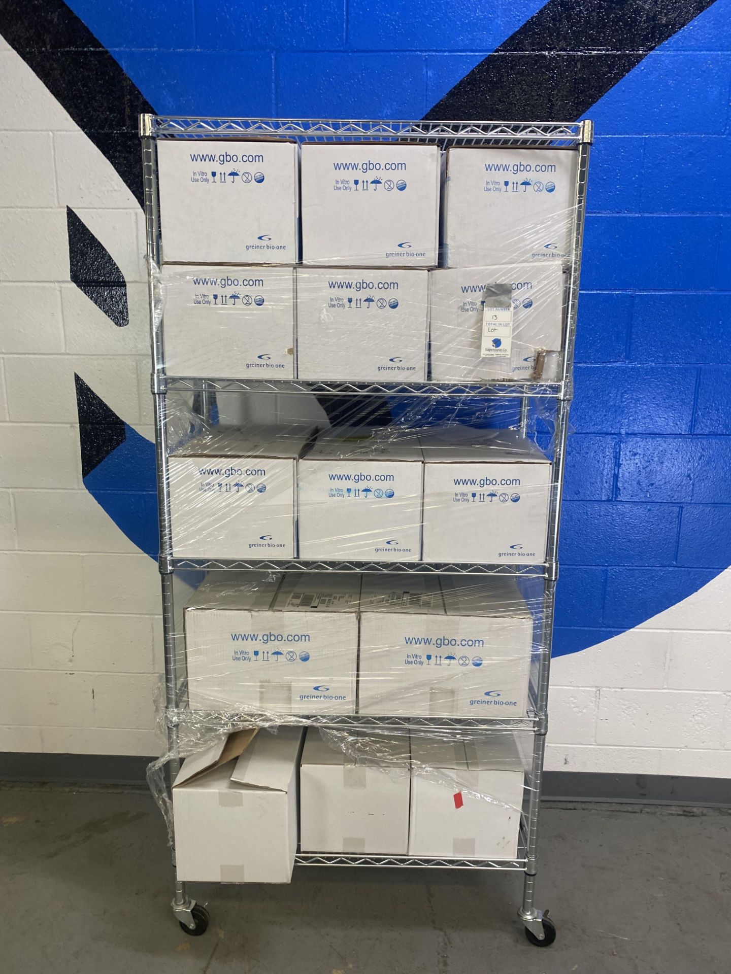 {LOT} Of Consumables on Rack (RACK NOT INLCUDED) of Approx. 17 Boxes c/o: Greiner Bio-One 2ml V-