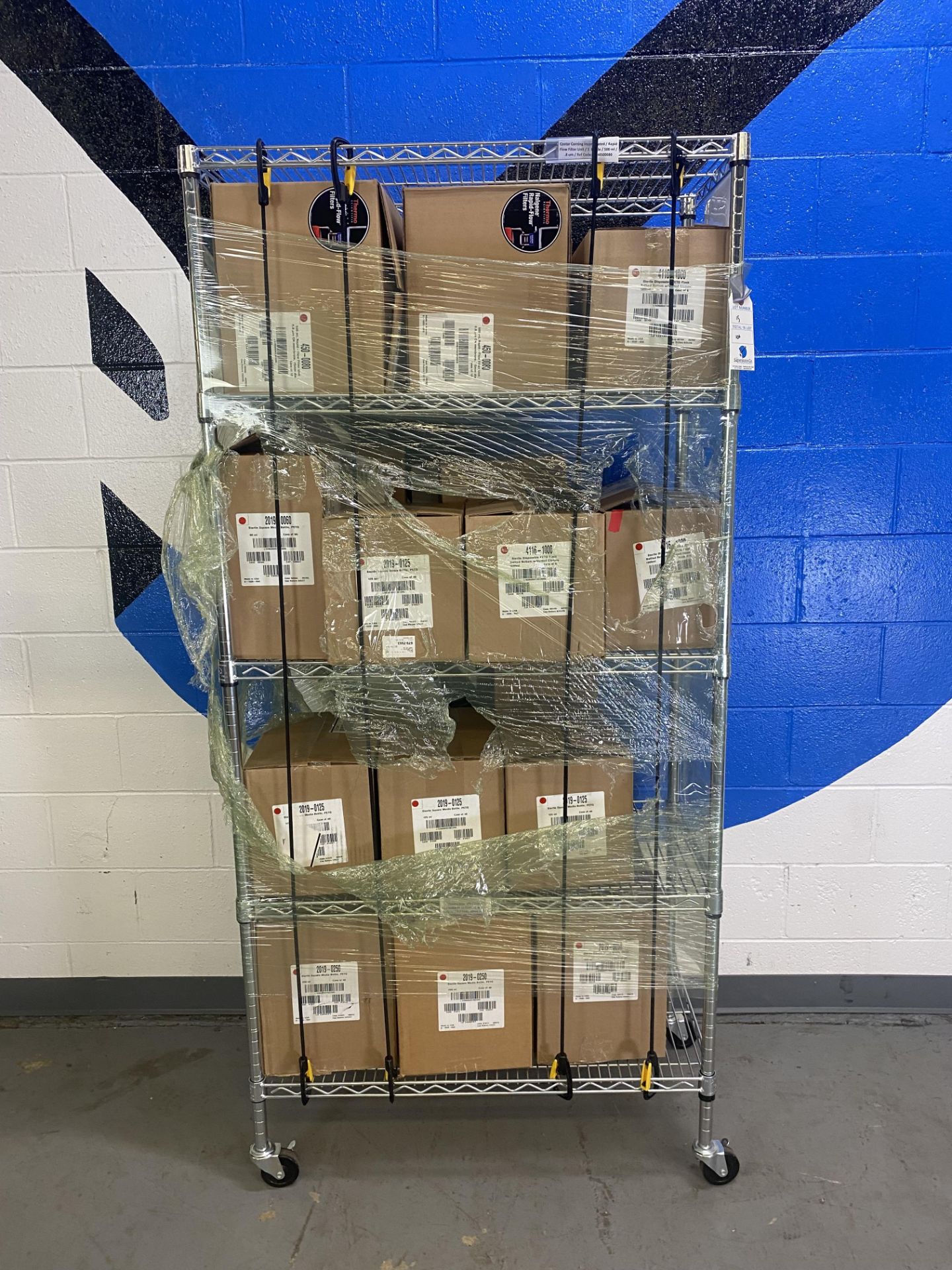 {LOT} Of Consumables on Rack (RACK NOT INCLUDED) of Approx. 17 Boxes c/o: Thermo Scientific