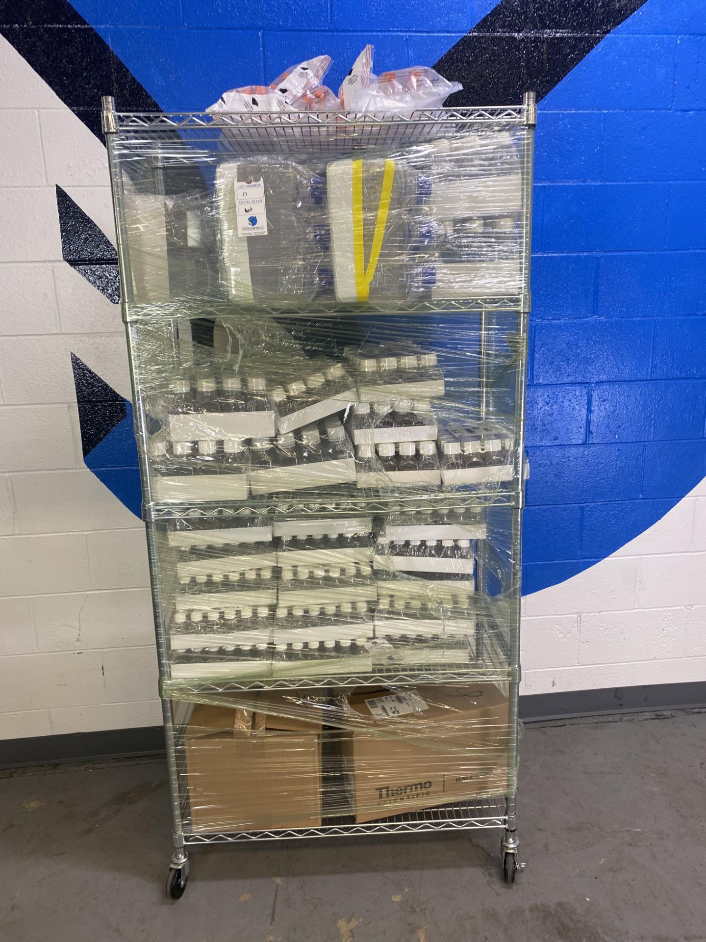 {LOT} Of Consumables on Rack (RACK NOT INCLUDED) of Approx. 40 Boxes c/o: Sterile Square Media