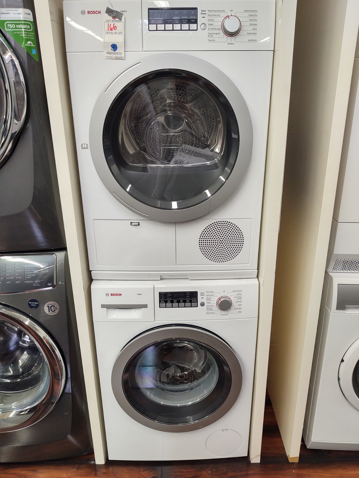 (Lot) Bosch Axis Stacking Washer and Dryer Unit w/ SS Drums, 24 ...
