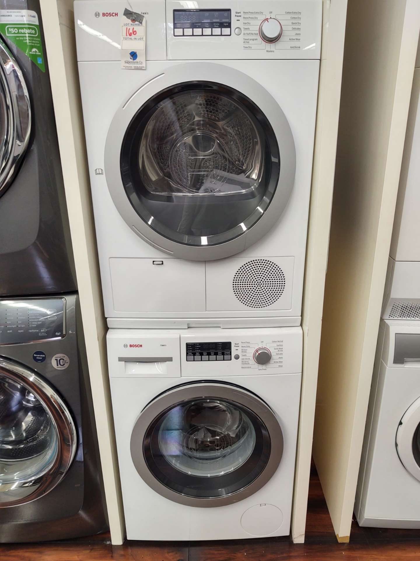(Lot) Bosch Axis Stacking Washer and Dryer Unit w/ SS Drums, 24 ...