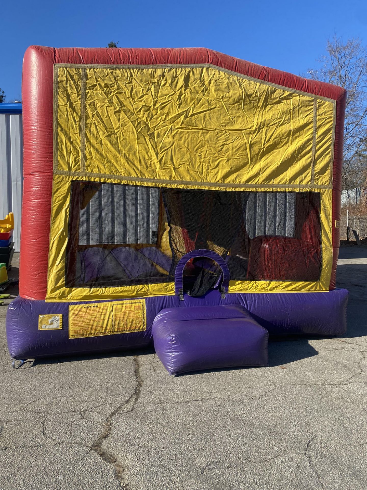 Purple/Yellow/Red w/Hoop & Slide Bounce House w/Blower - 15 x 18, (Pics were taken 12/1 Blown up In