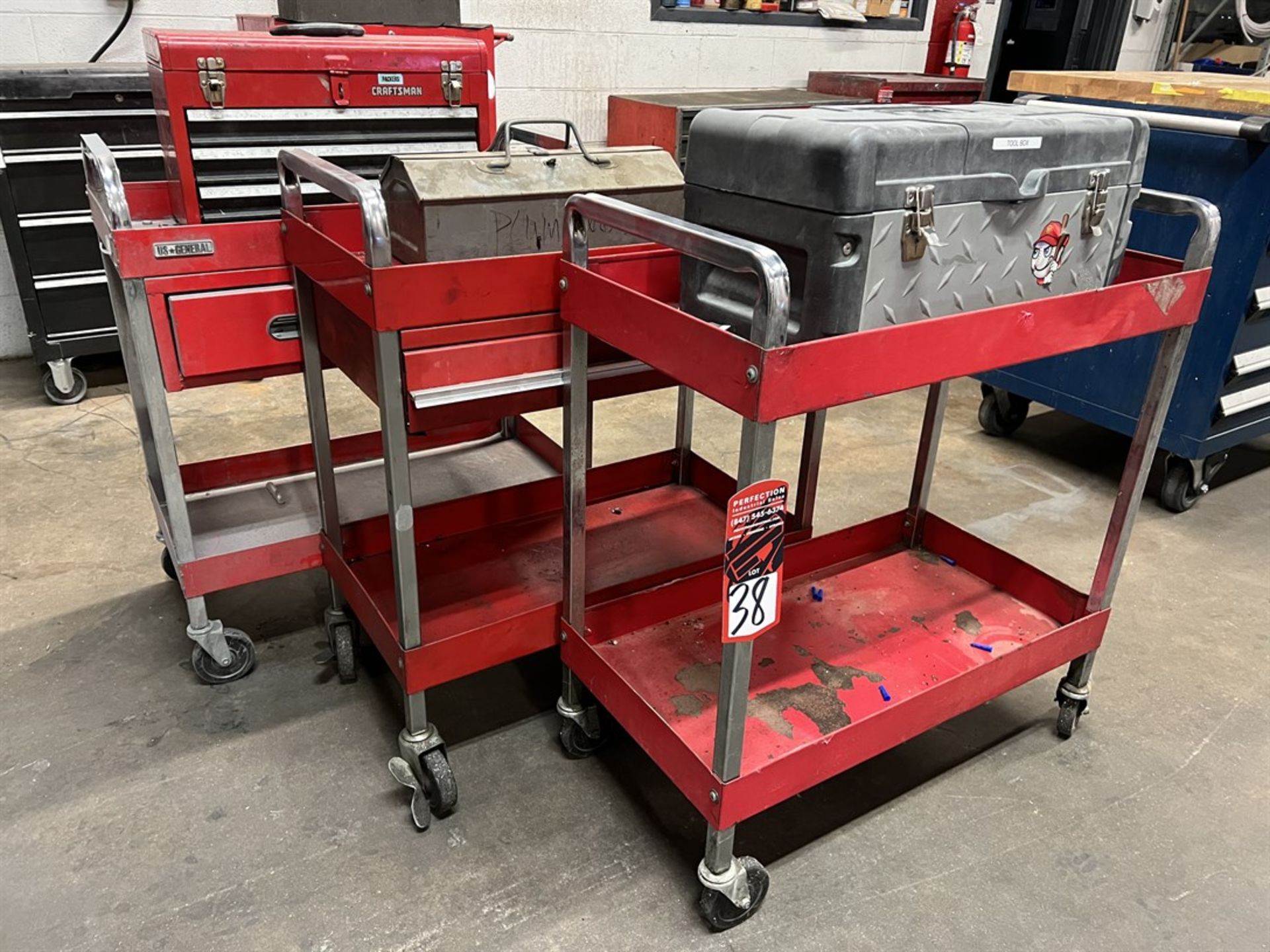 Lot of (3) Rolling Tool Carts w/ Tool Boxes