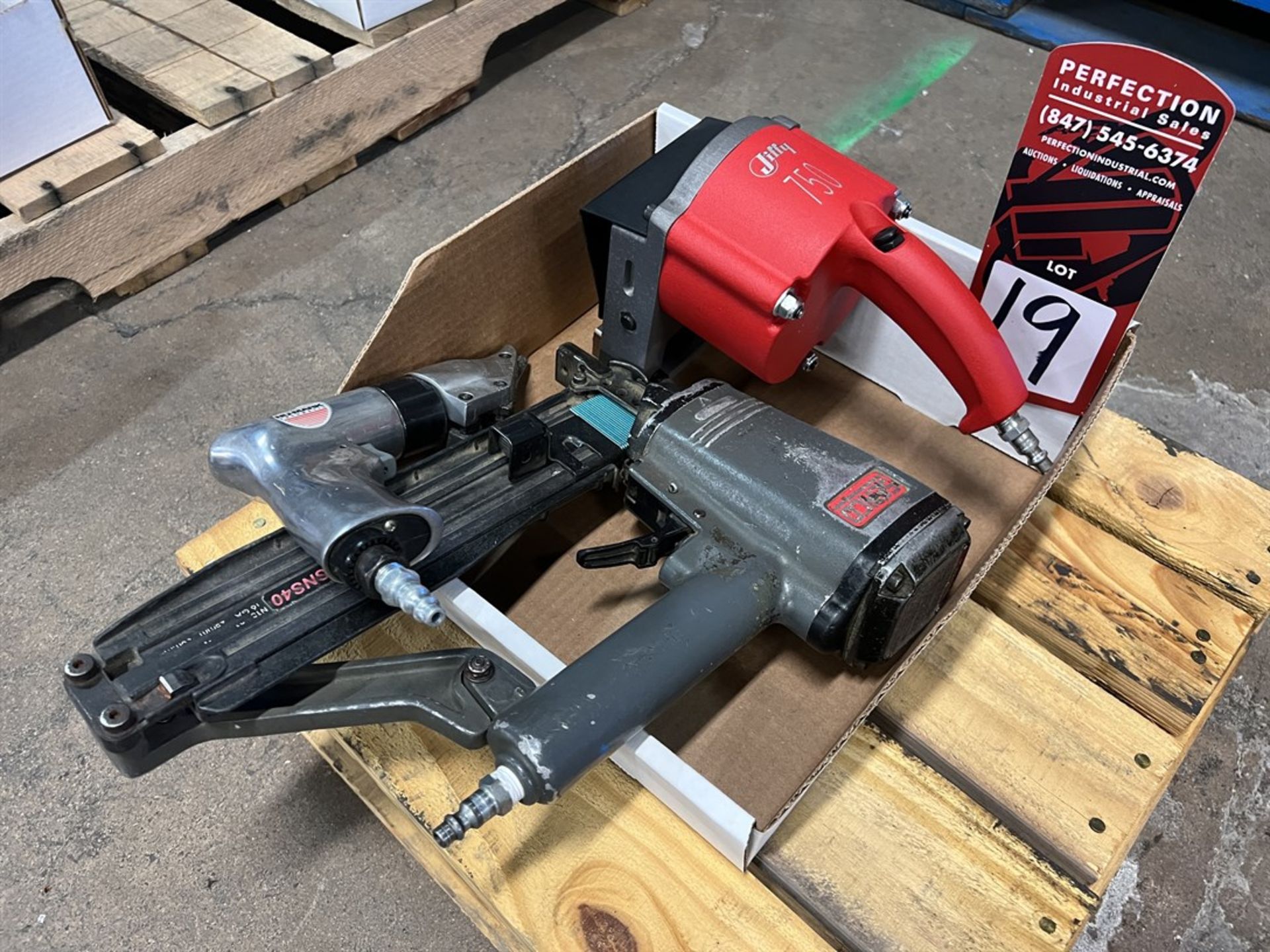 Lot Comprising JIFFY 750 Pneumatic Tab Shear, SENCO Staple Gun and NU-MARK N610 Hand Shear