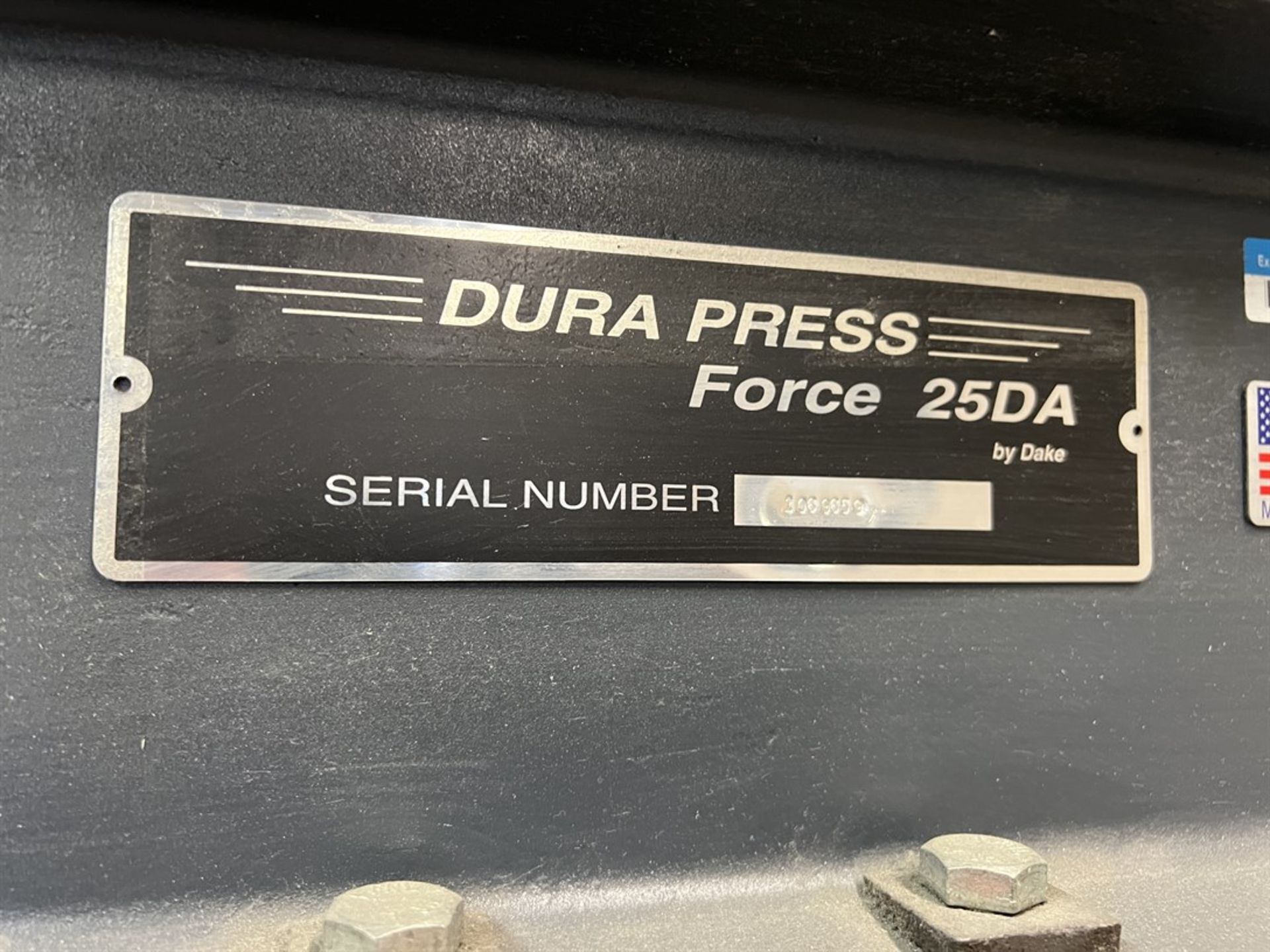 DAKE Dura Force 25DA 25-Ton H-Frame Hydraulic Shop Press, s/n 1069659 - Image 5 of 6