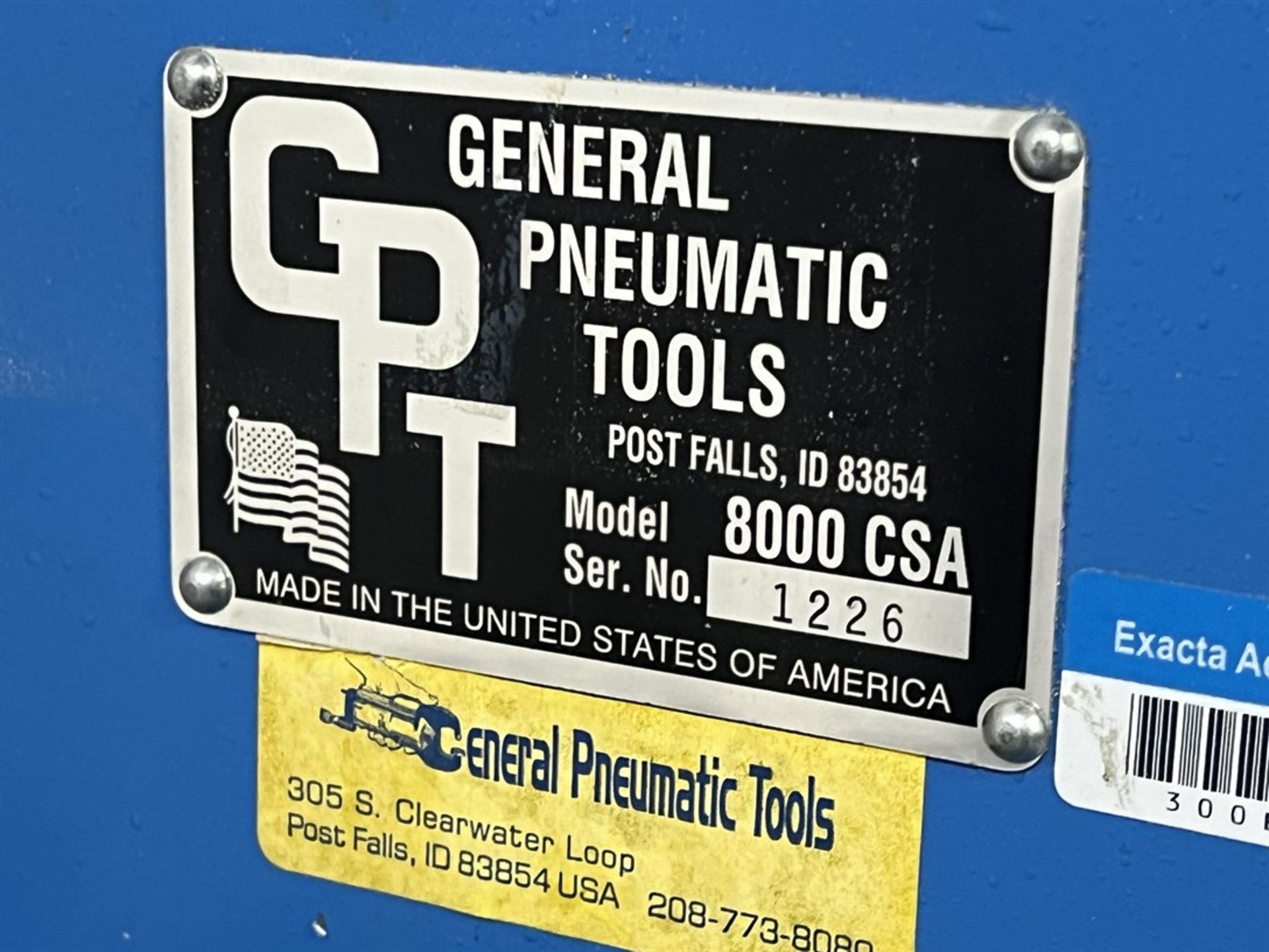 GENERAL PNEUMATIC TOOLS 8000 CSA Riveter, s/n 1226 - Image 3 of 3