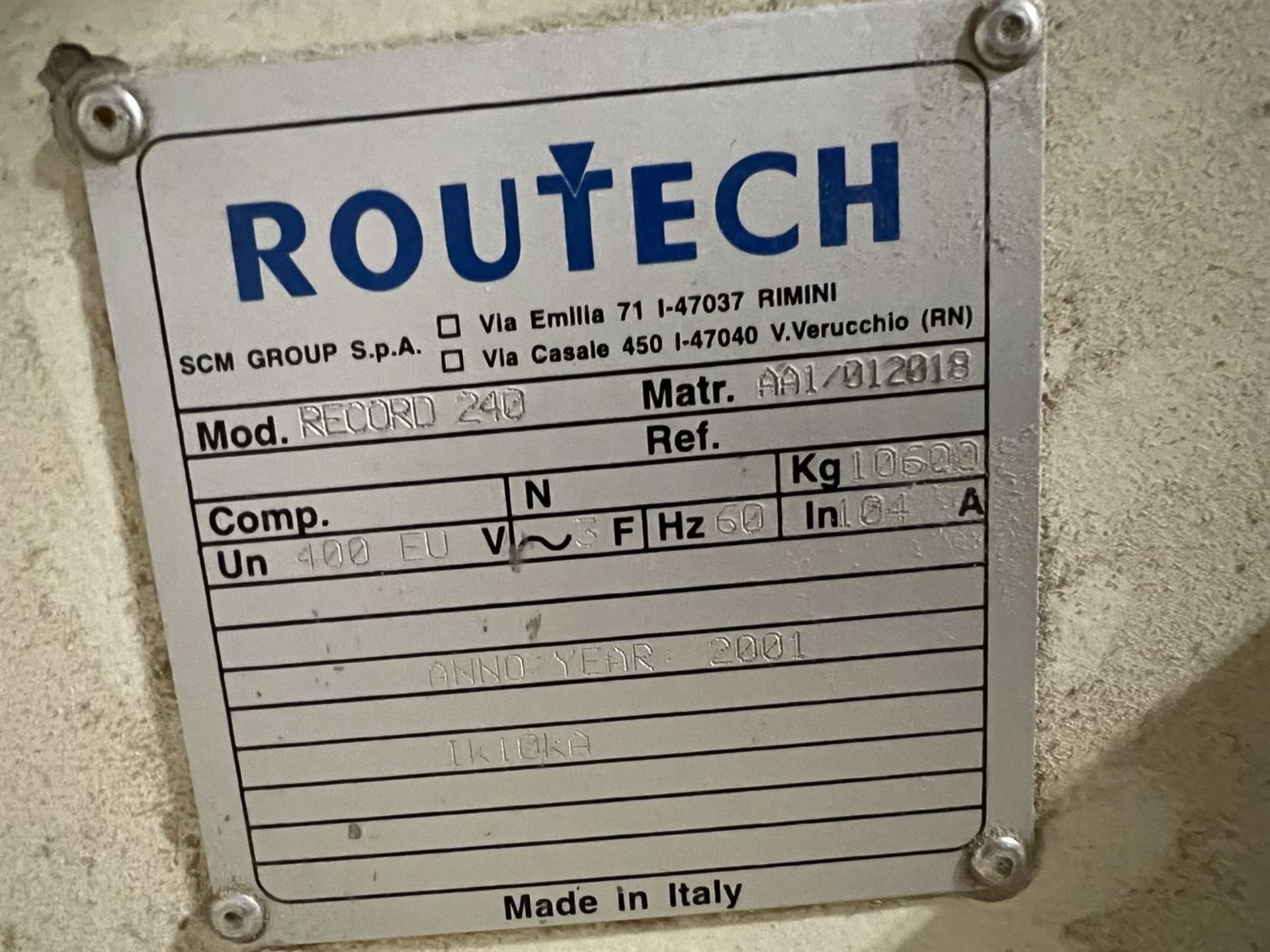 Routech R200 2001 ROUTECH RECORD 240 CNC Router, s/n AA!/012018, 61” x 264” Capacity ...