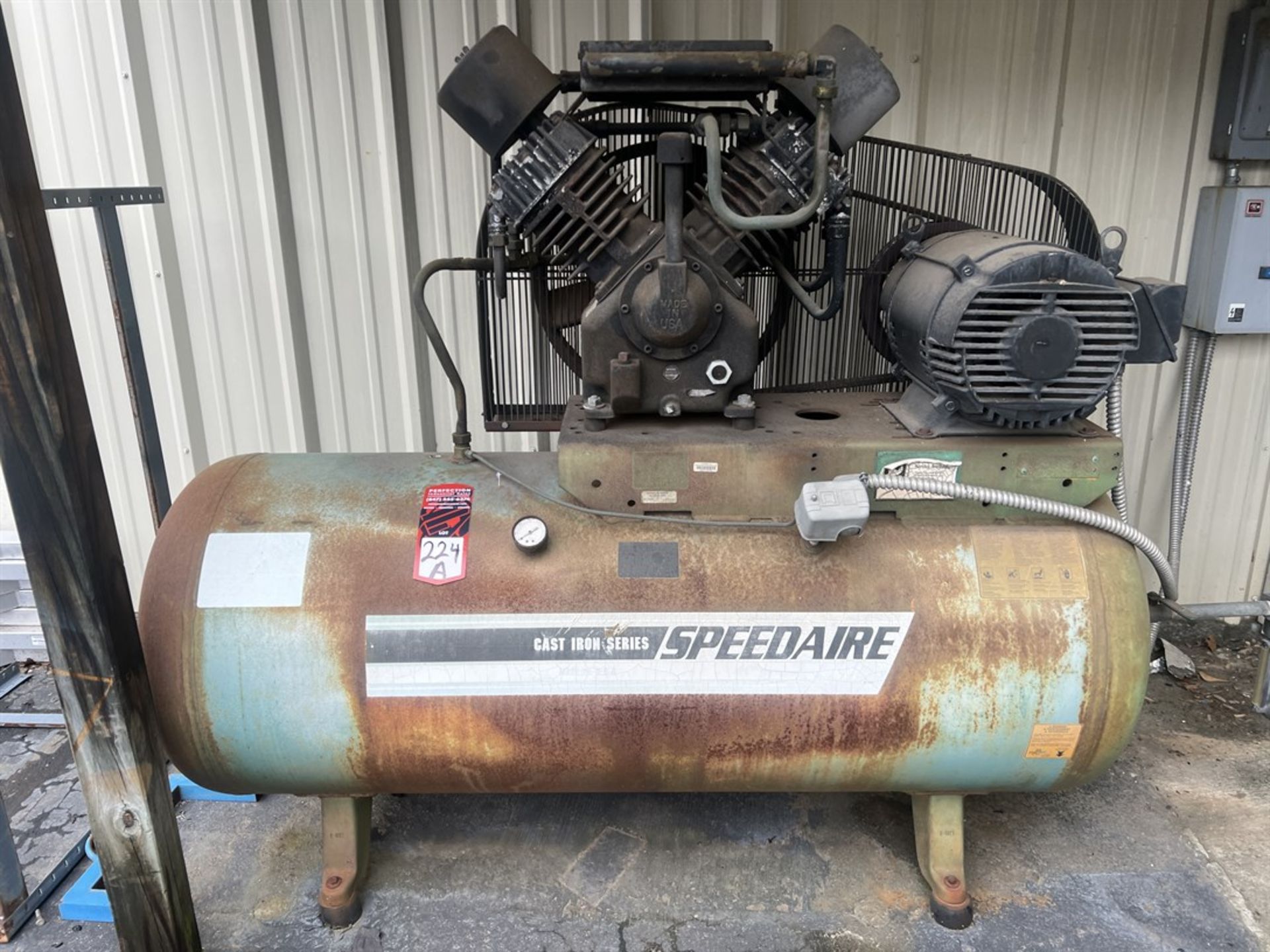 SPEEDAIRE 15 HP Dual Piston Air Compressor, s/n na, Mounted on Approx 100 Gallon Air Tank