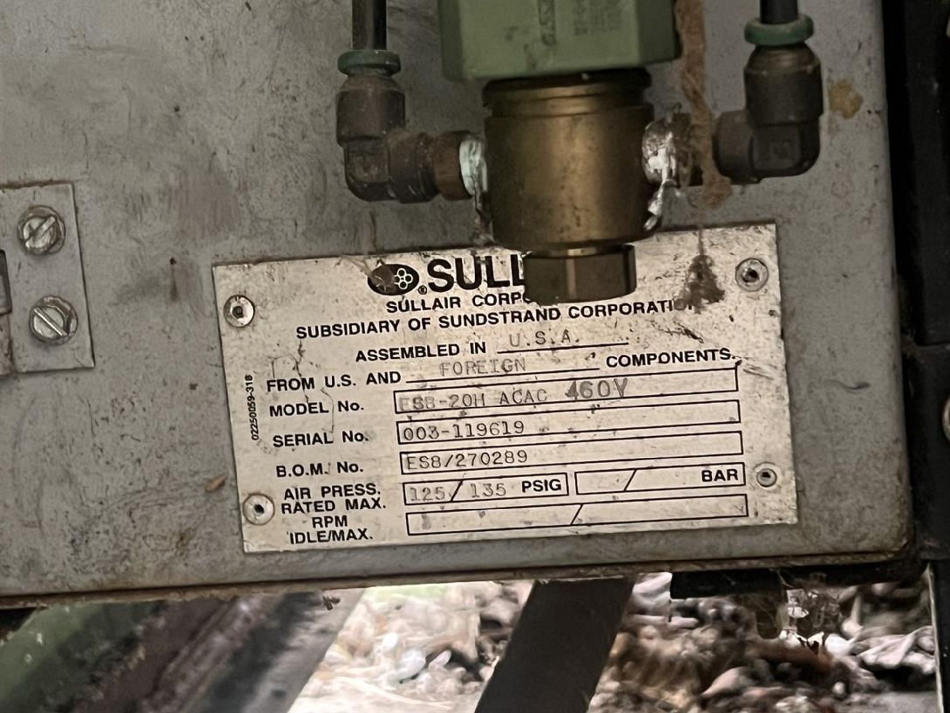 SULLAIR ES8-20H 20 HP Air Compressor, s/n 003-119619, 125/135 PSIG - Image 3 of 4