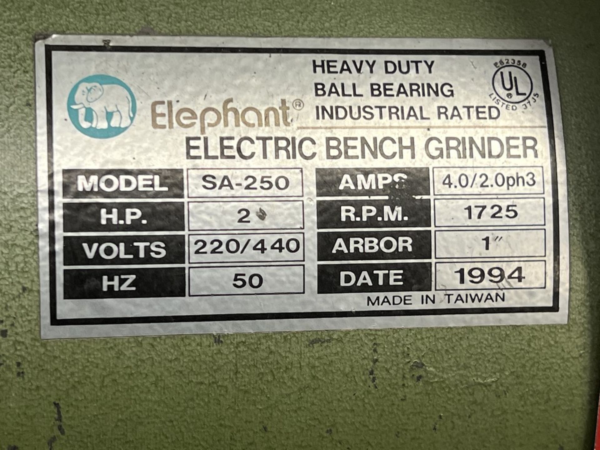 ELEPHANT SA-250 Bench Grinder, 2 HP, 1725 RPM - Image 3 of 3