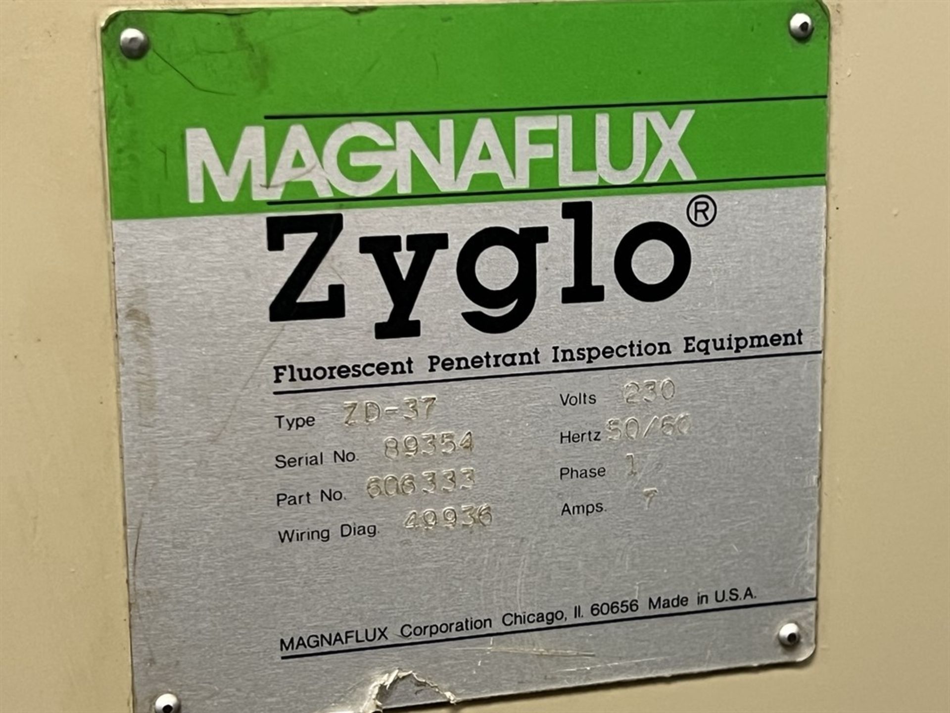 MAGNAFLUX Zyglo ZD-37 Fluorescent Penetrant Inspection System, s/n 89354, w/ Magnaflux ZB103 Black - Image 6 of 7