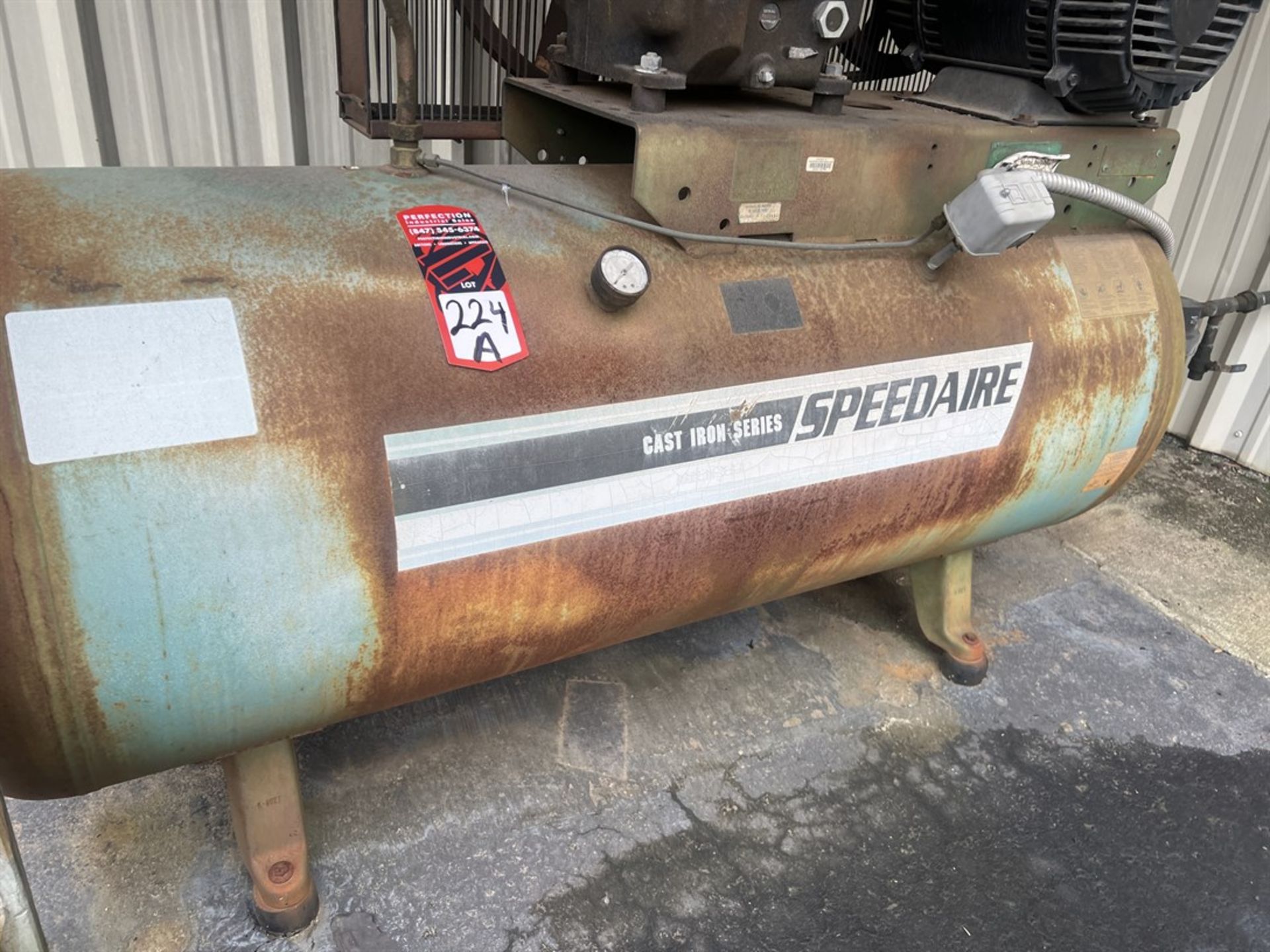 SPEEDAIRE 15 HP Dual Piston Air Compressor, s/n na, Mounted on Approx 100 Gallon Air Tank - Image 5 of 5