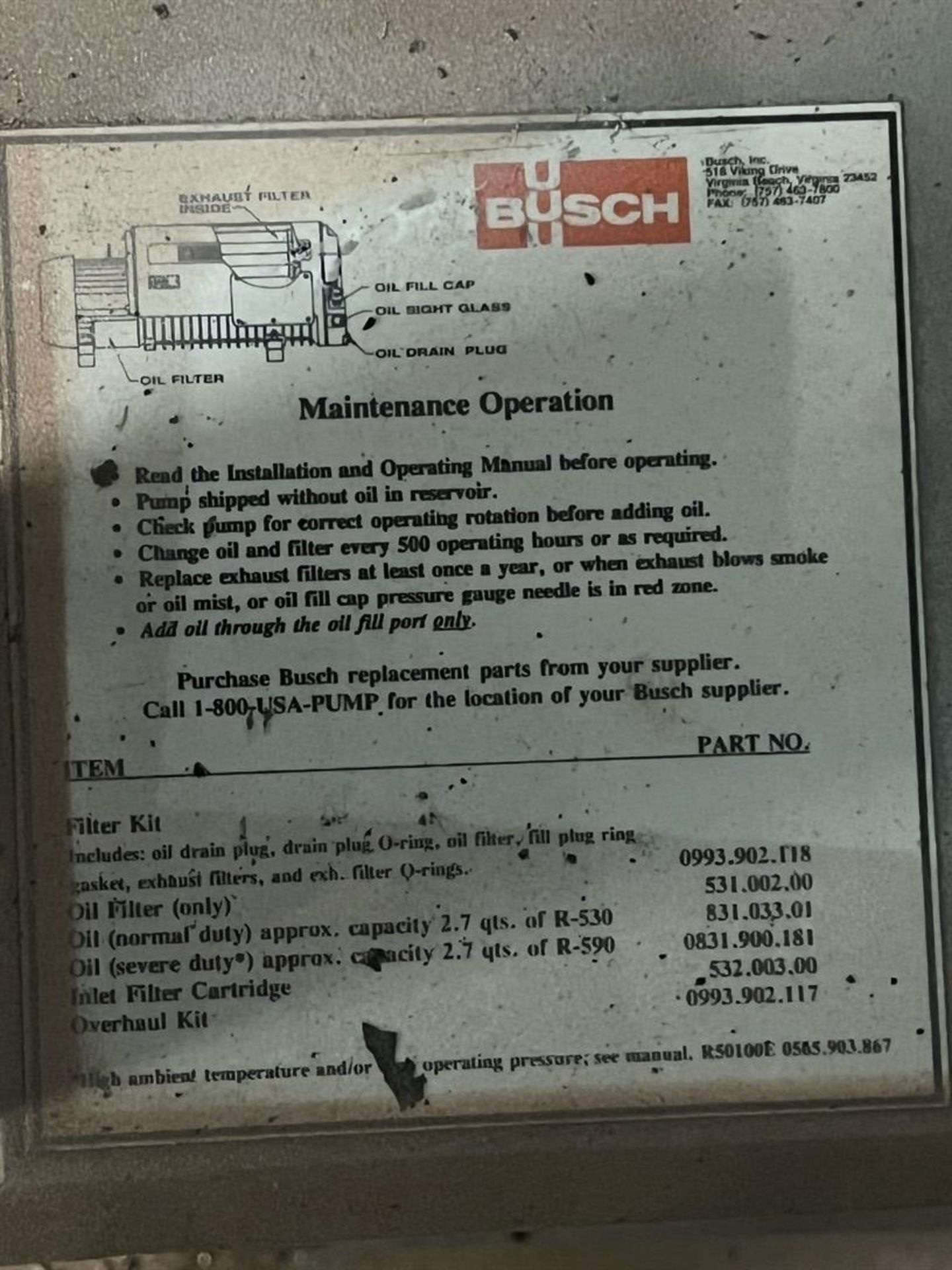 BUSCH HCO100E506.101 Vacuum Pump, s/n UO6090116963 CFM, 5 HP - Image 3 of 4