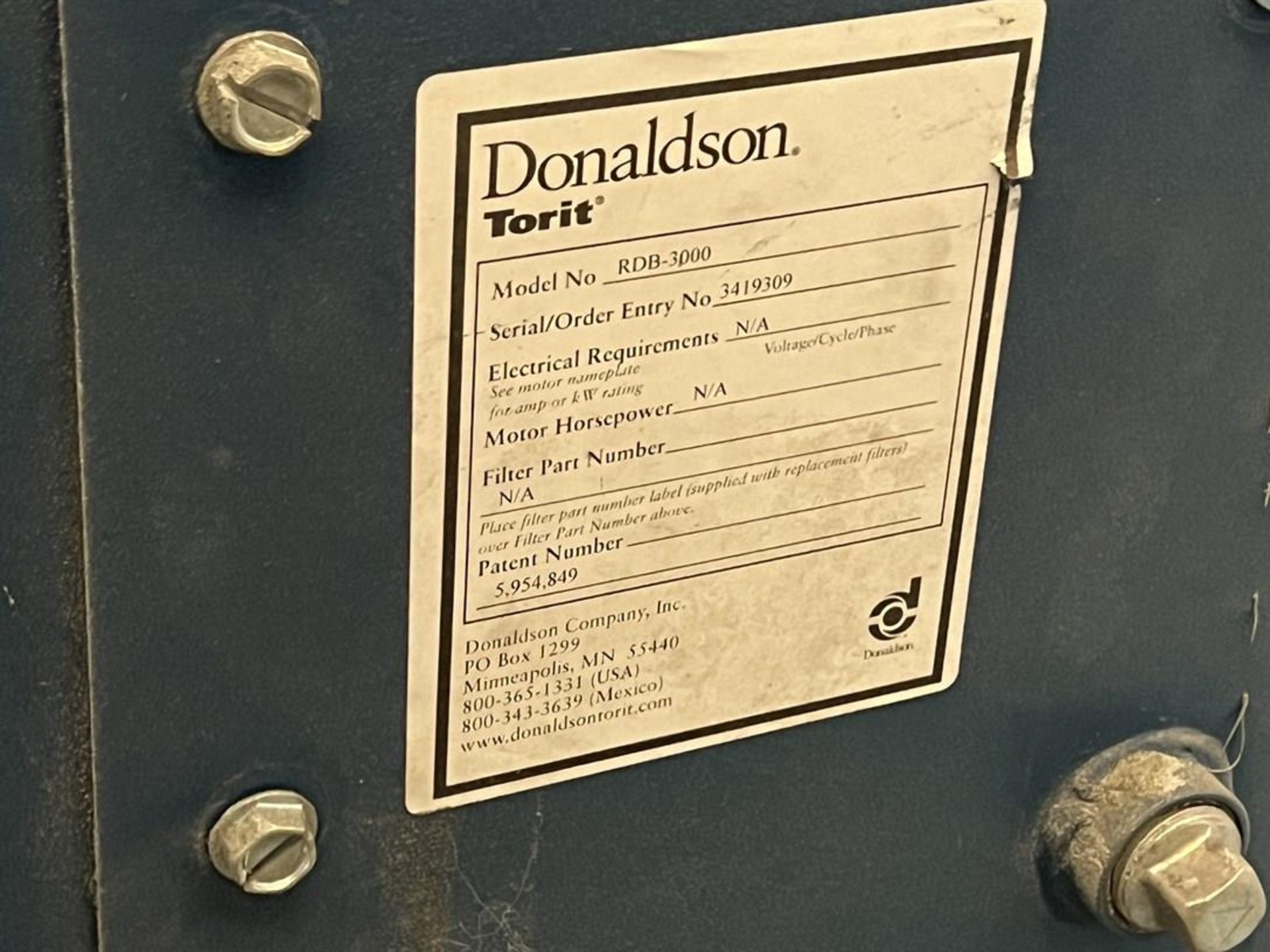 DONALDSON TORIT RDB-3000 Downdraft Table, s/n 3419309 - Image 4 of 4