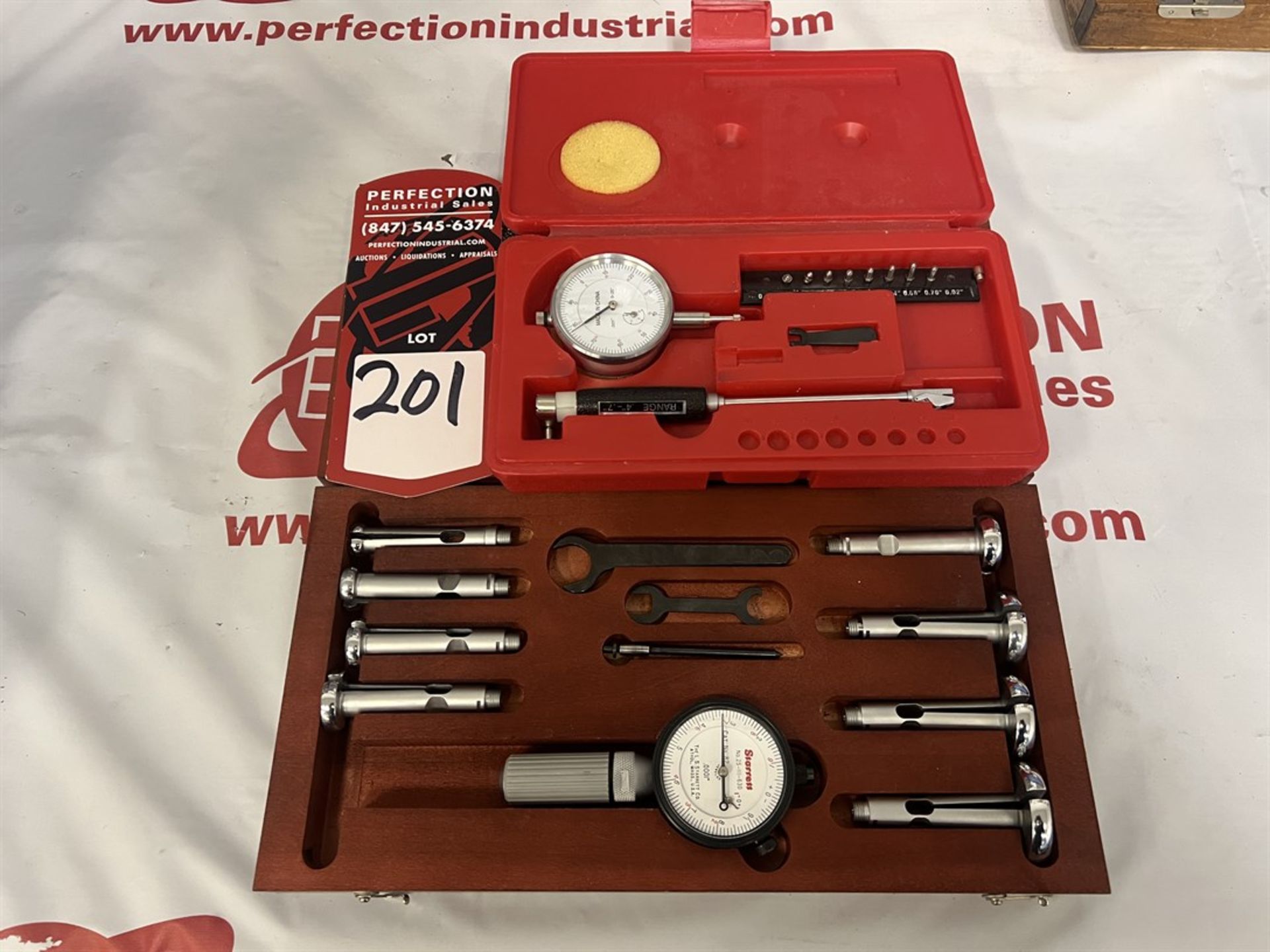 Lot Comprising MHC Dial Bore Gage from .4-.7" and STARRETT No. 82 Dial Bore Gage Set