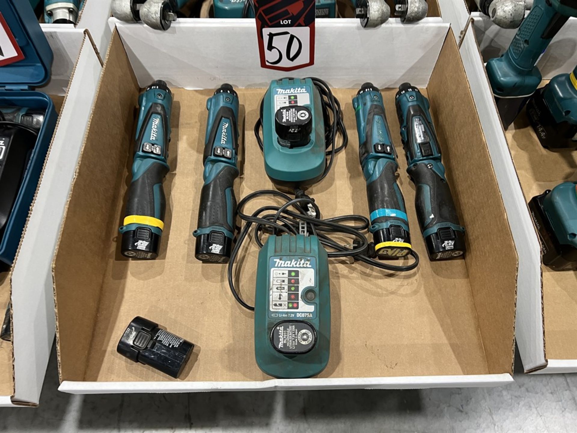 Lot of (4) MAKITA DF010D Cordless Hex Driver w/ Charger