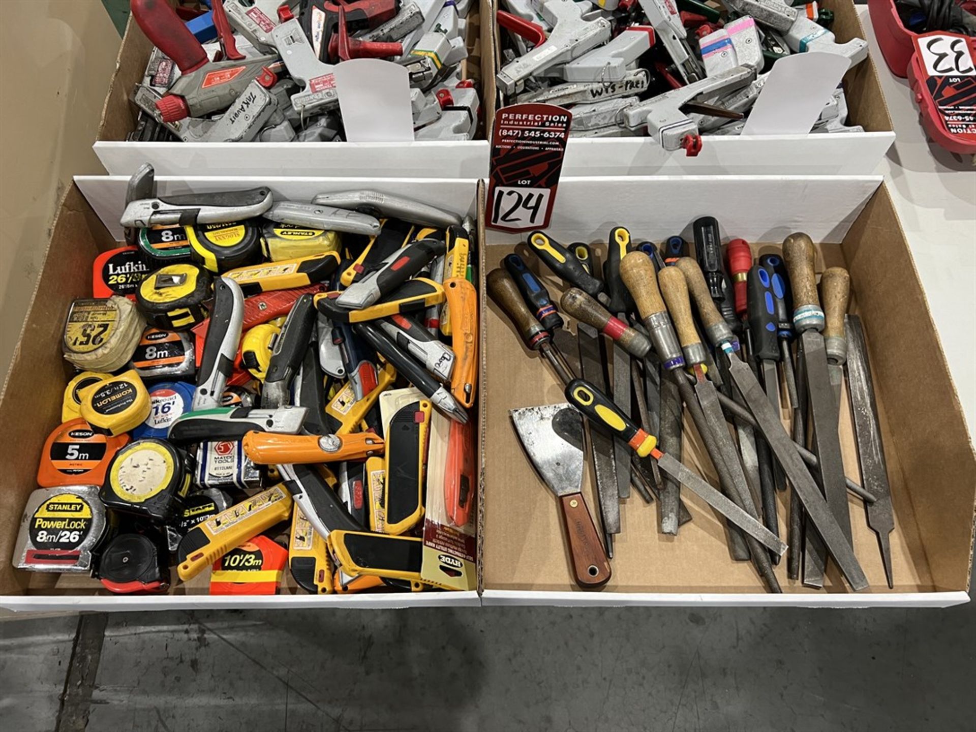 Lot of Assorted Razor Knifes, Files, and Tape Measures