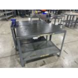 Lot of (2) Heavy Duty Steel Tables 24" x 48" With 5" Vice