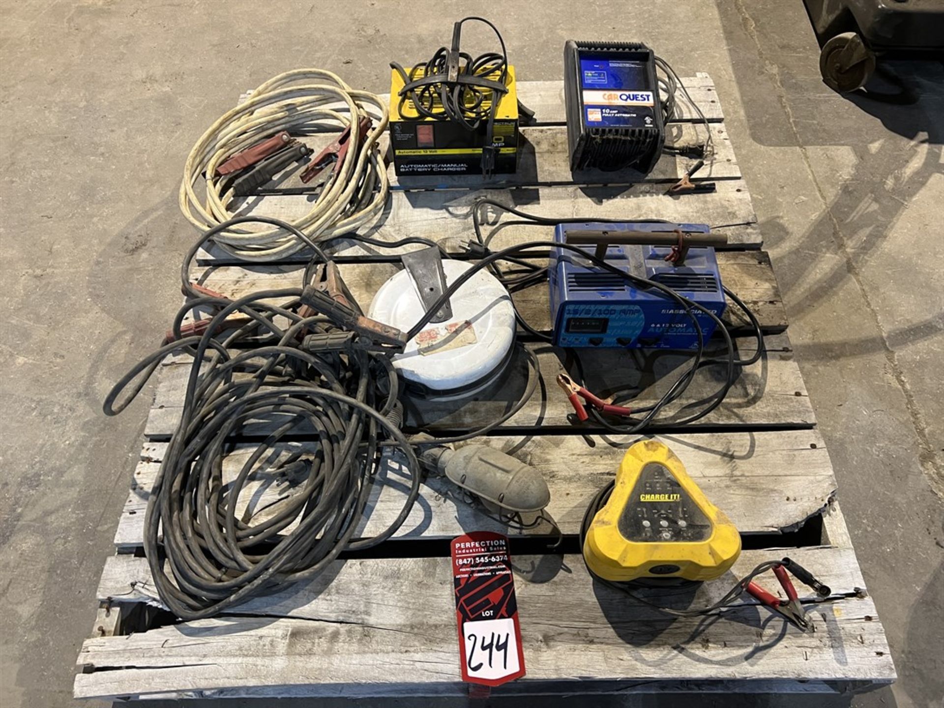 Lot of Assorted Battery Chargers and Jumper Cables, (Location 1020 61st Drive, Union Grove, WI