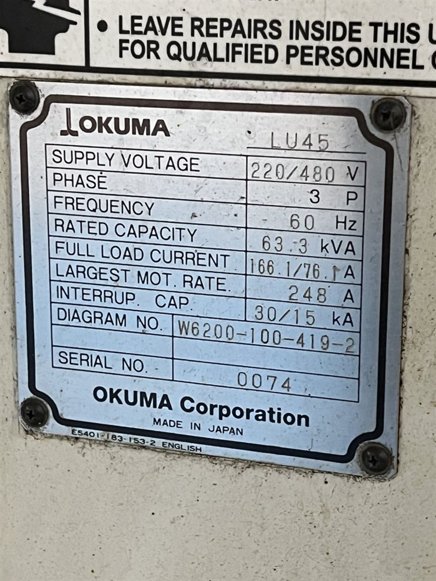 OKUMA LU-45 2SC/1000 CNC Turning Center, s/n 0809.0074, OSP7000L Control, 33" Swing Over Bed, 21. - Image 12 of 19