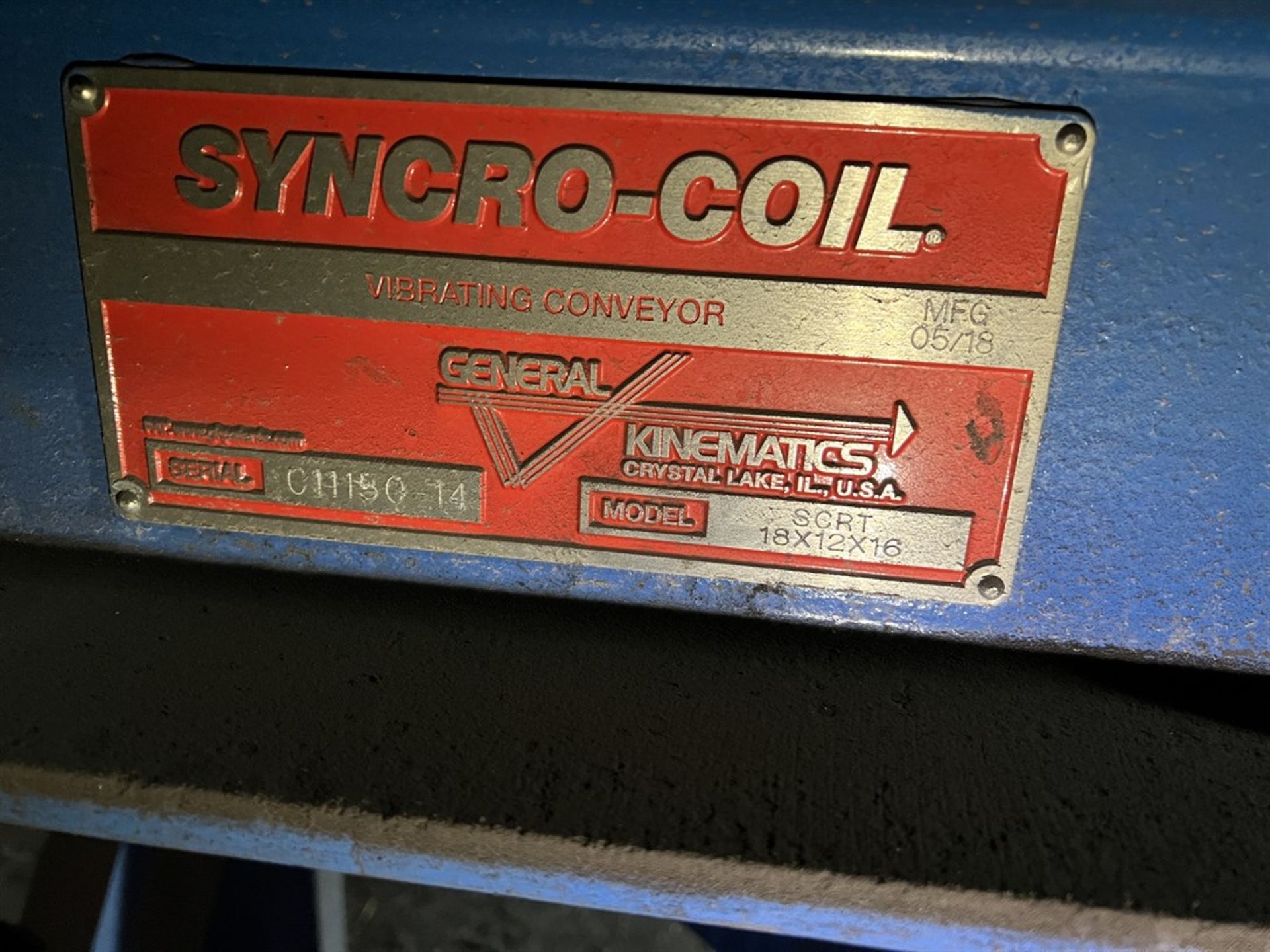 2018 GENERAL KINEMATICS Syncro-Coil SCRT18X12X16 Vibrating Conveyor, s/n C11150-14 - Image 5 of 6