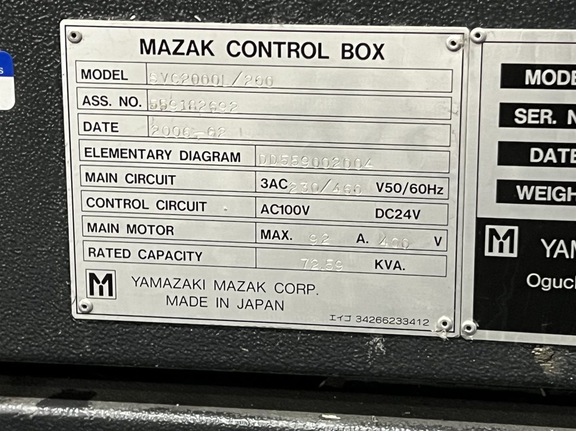 2006 MAZAK SVC 2000L/200 CNC Vertical Machining Center, s/n 182692, Mazatrol 640M Control, 212.6" - Image 19 of 23
