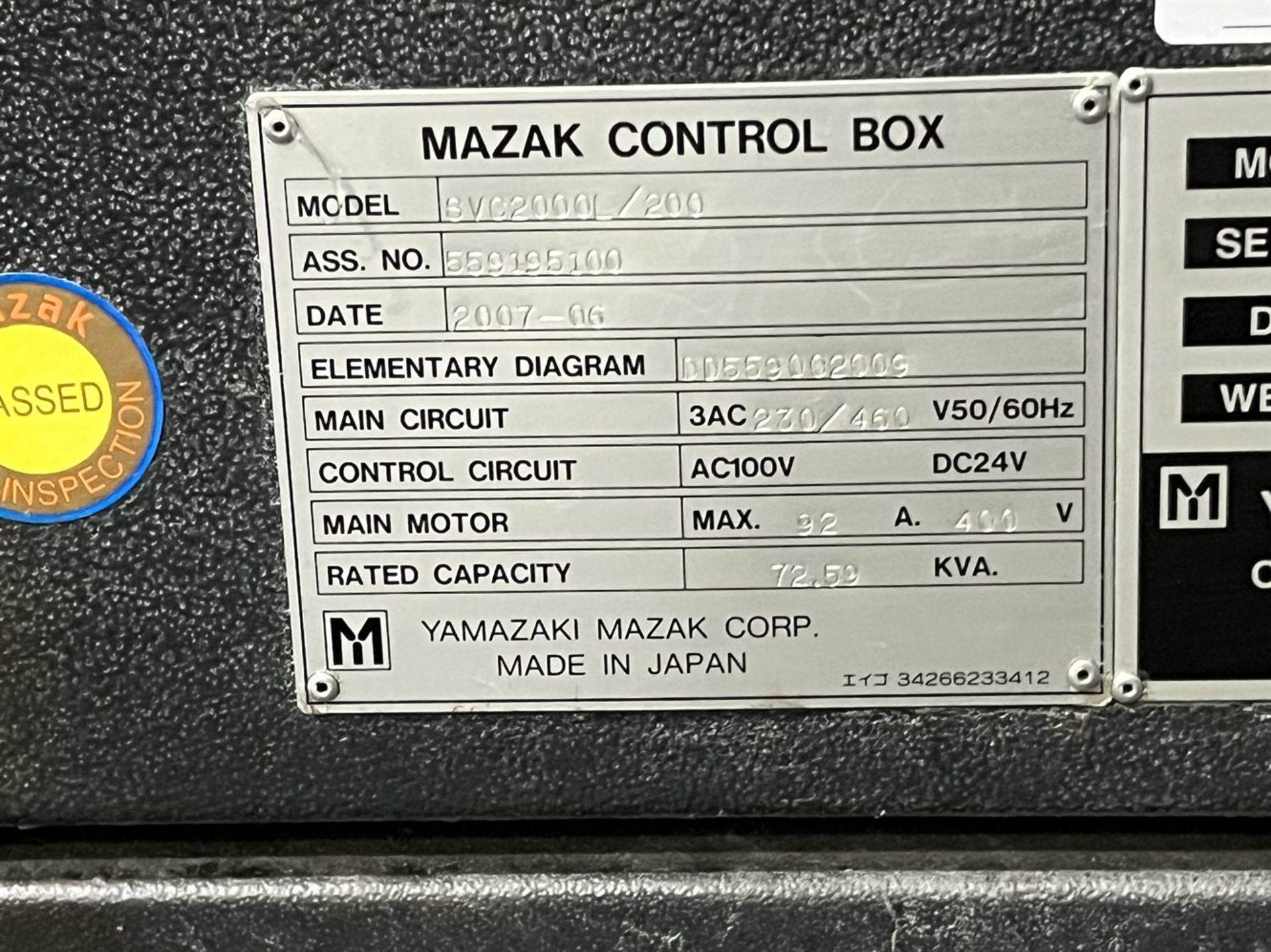 2007 MAZAK SVC 2000L/200 CNC Vertical Machining Center, s/n 195100, Mazatrol 640M Control, 212.6" - Image 17 of 20