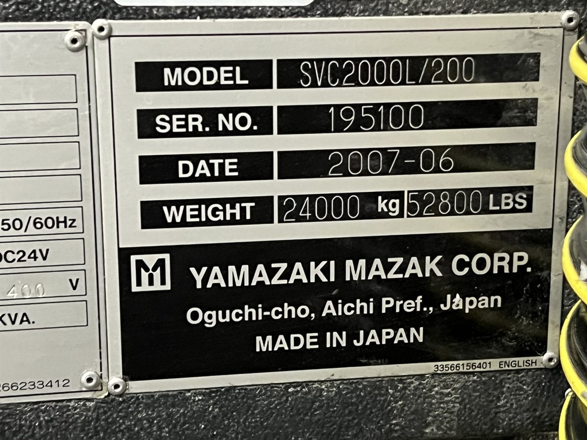 2007 MAZAK SVC 2000L/200 CNC Vertical Machining Center, s/n 195100, Mazatrol 640M Control, 212.6" - Image 18 of 20