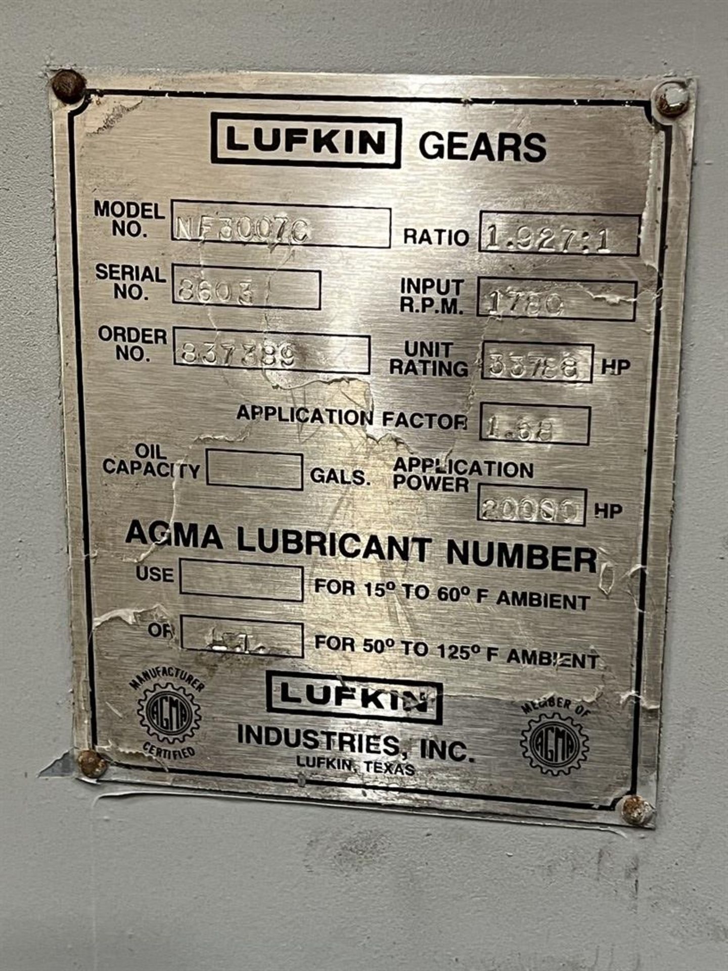 LUFKIN NF3007C Gear Box, s/n 8603, 1.9278:1 Gear Ratio - Image 5 of 6