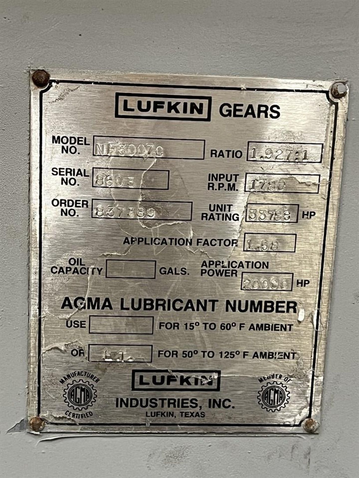 LUFKIN NF3007C Gear Box, s/n 8603, 1.9278:1 Gear Ratio - Image 6 of 6