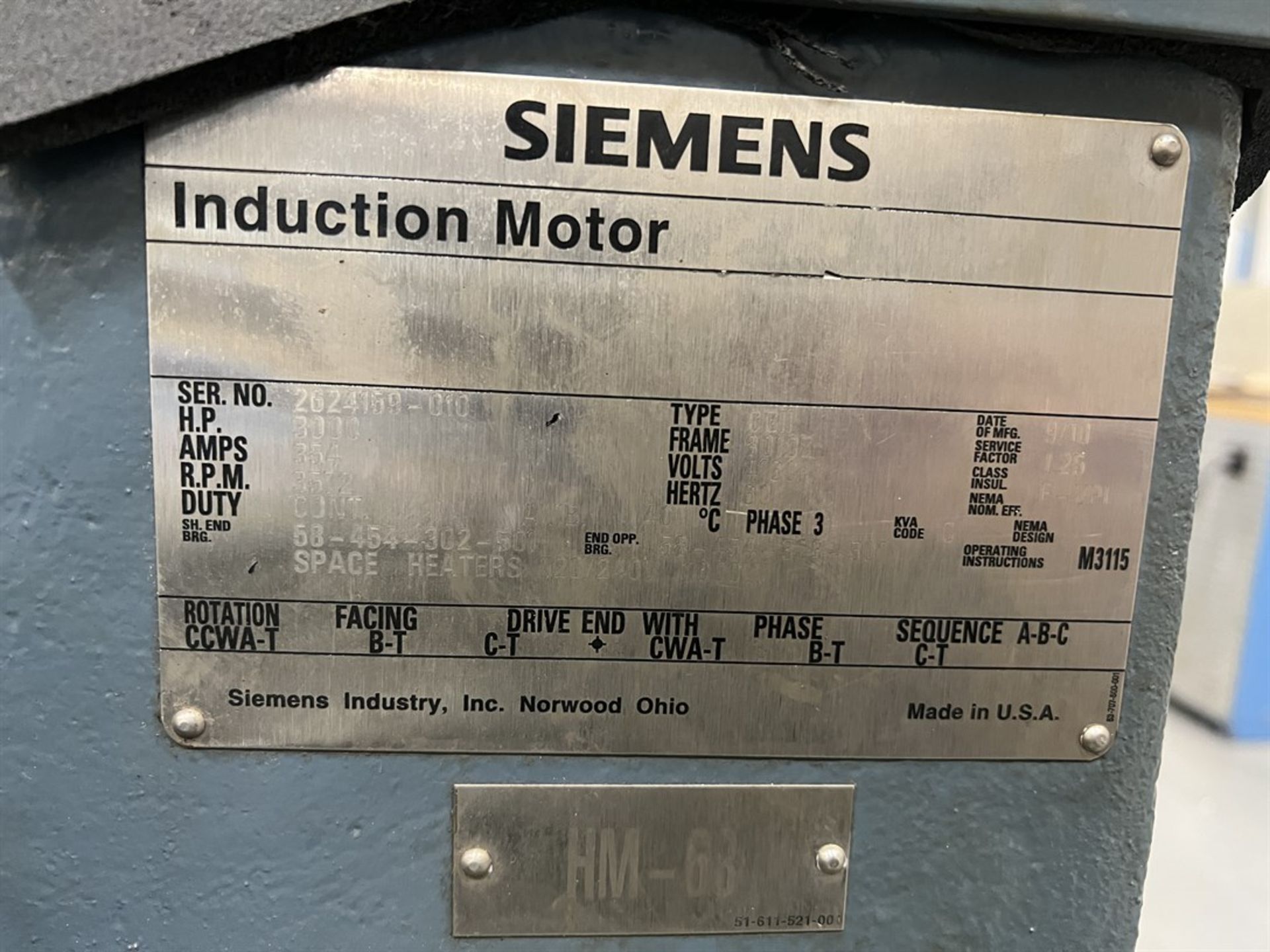 2010 SIEMENS CGII 3,000 HP Induction Motor, s/n 2624159-010 - Image 7 of 8